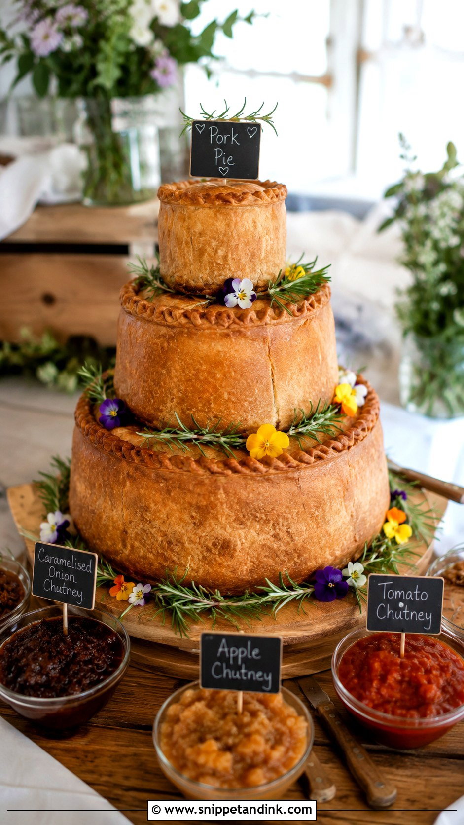 Pork Pie Wedding Cake With Chutney - Snippet and Ink - 20 Pork Pie Wedding Cake Ideas