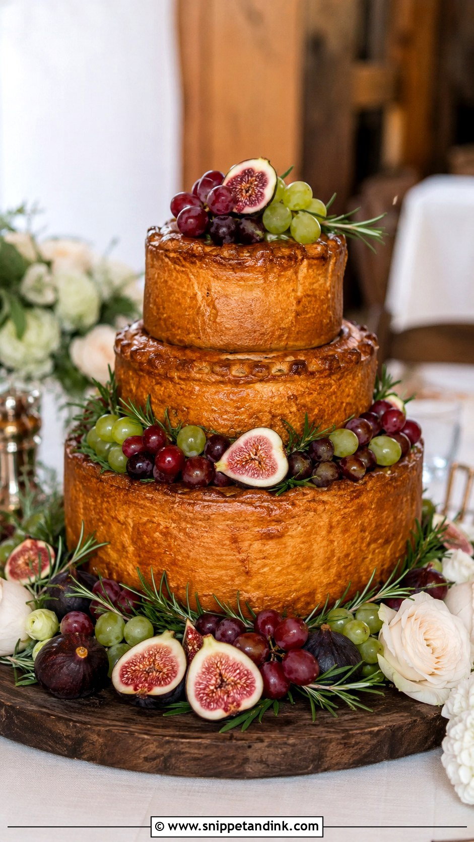 Pork Pie Wedding Cake With Grapes And Figs - Snippet and Ink - 20 Pork Pie Wedding Cake Ideas