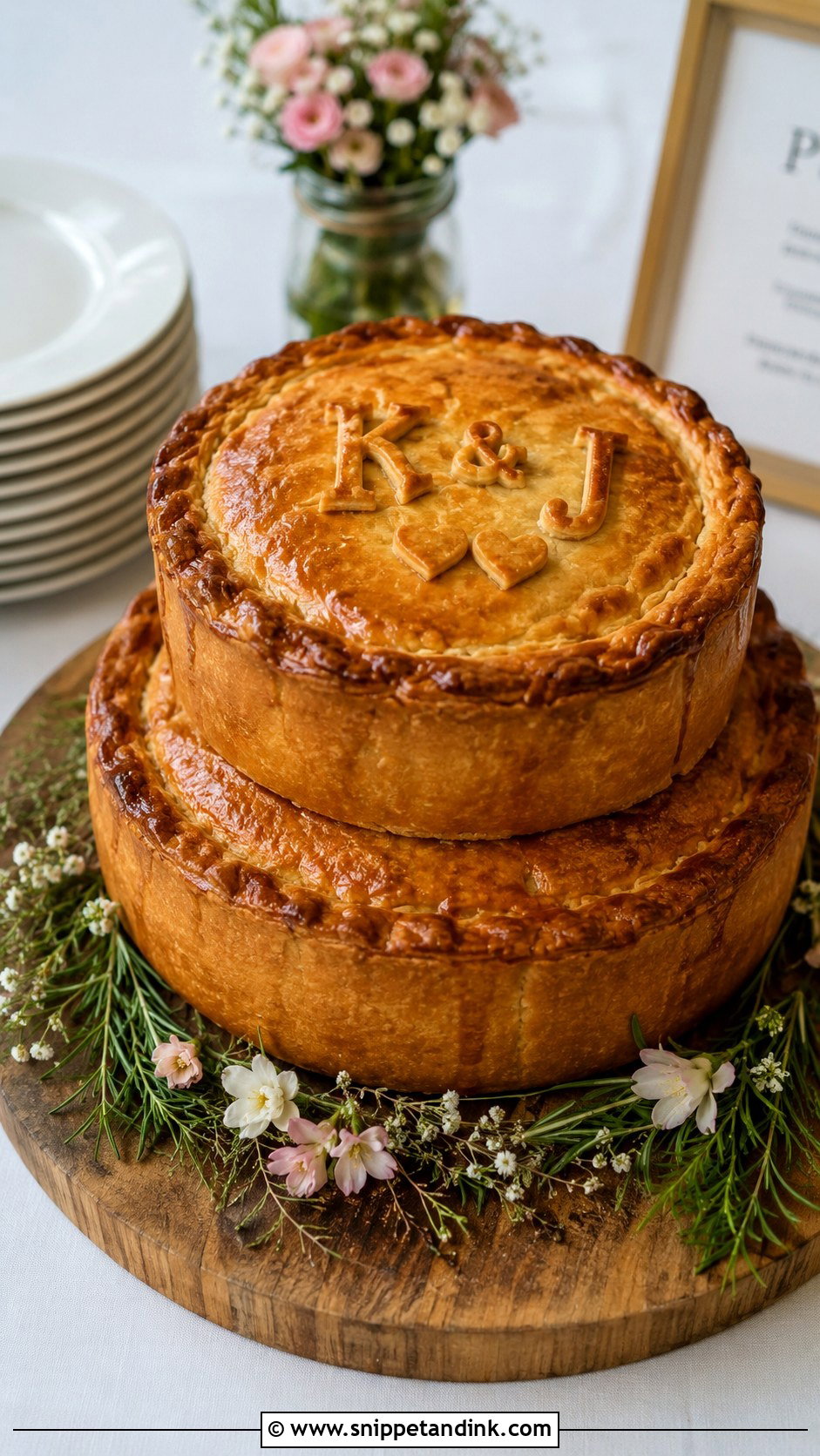 Pork Pie Wedding Cake With Pastry Letters - Snippet and Ink - 20 Pork Pie Wedding Cake Ideas