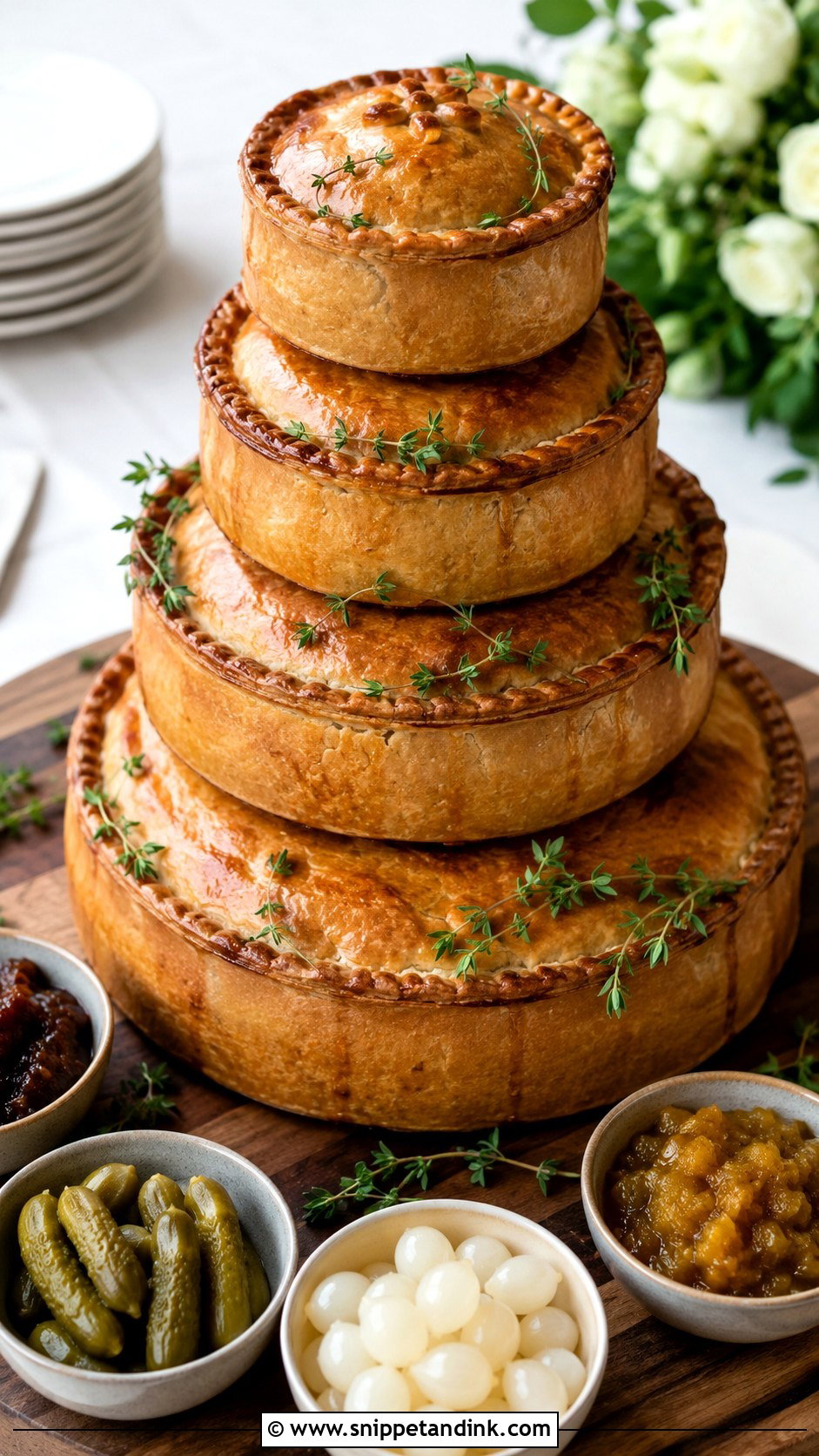 Pork Pie Wedding Cake With Pickles - Snippet and Ink - 20 Pork Pie Wedding Cake Ideas