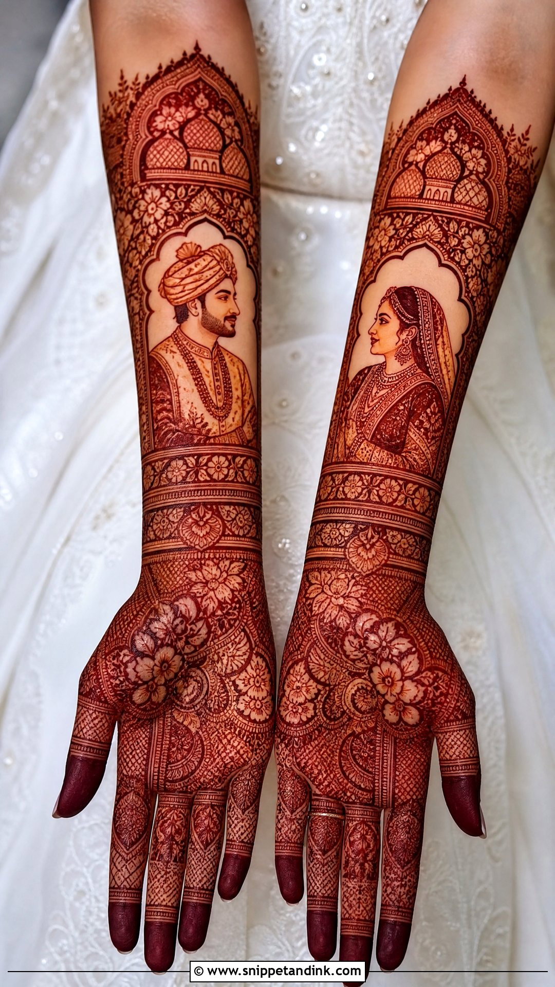 Portrait Bridal Back Hand Mehndi Design - Snippet and Ink - 20 Bride Back Hand Mehndi Designs