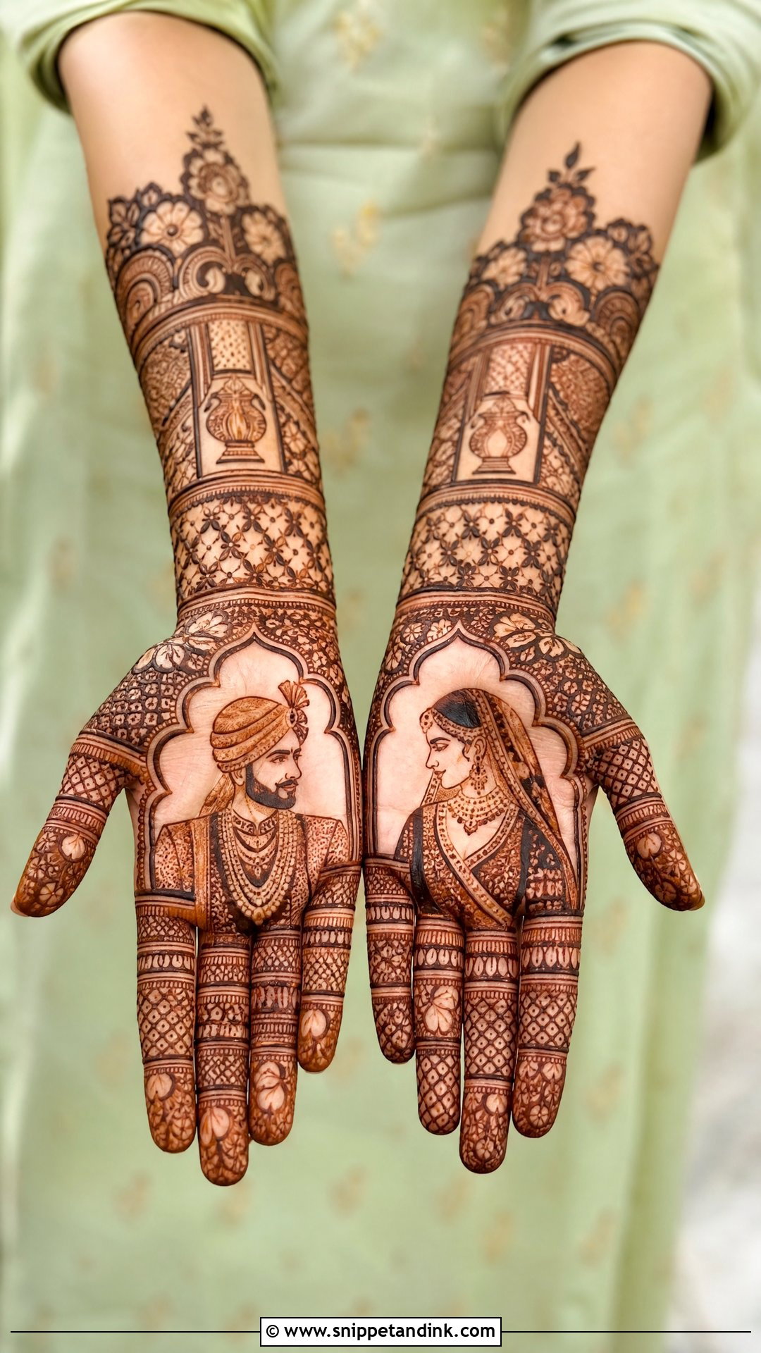 Portrait Bridal Mehndi Design - Snippet and Ink - 25 Bridal Mehndi Design 2025 Ideas