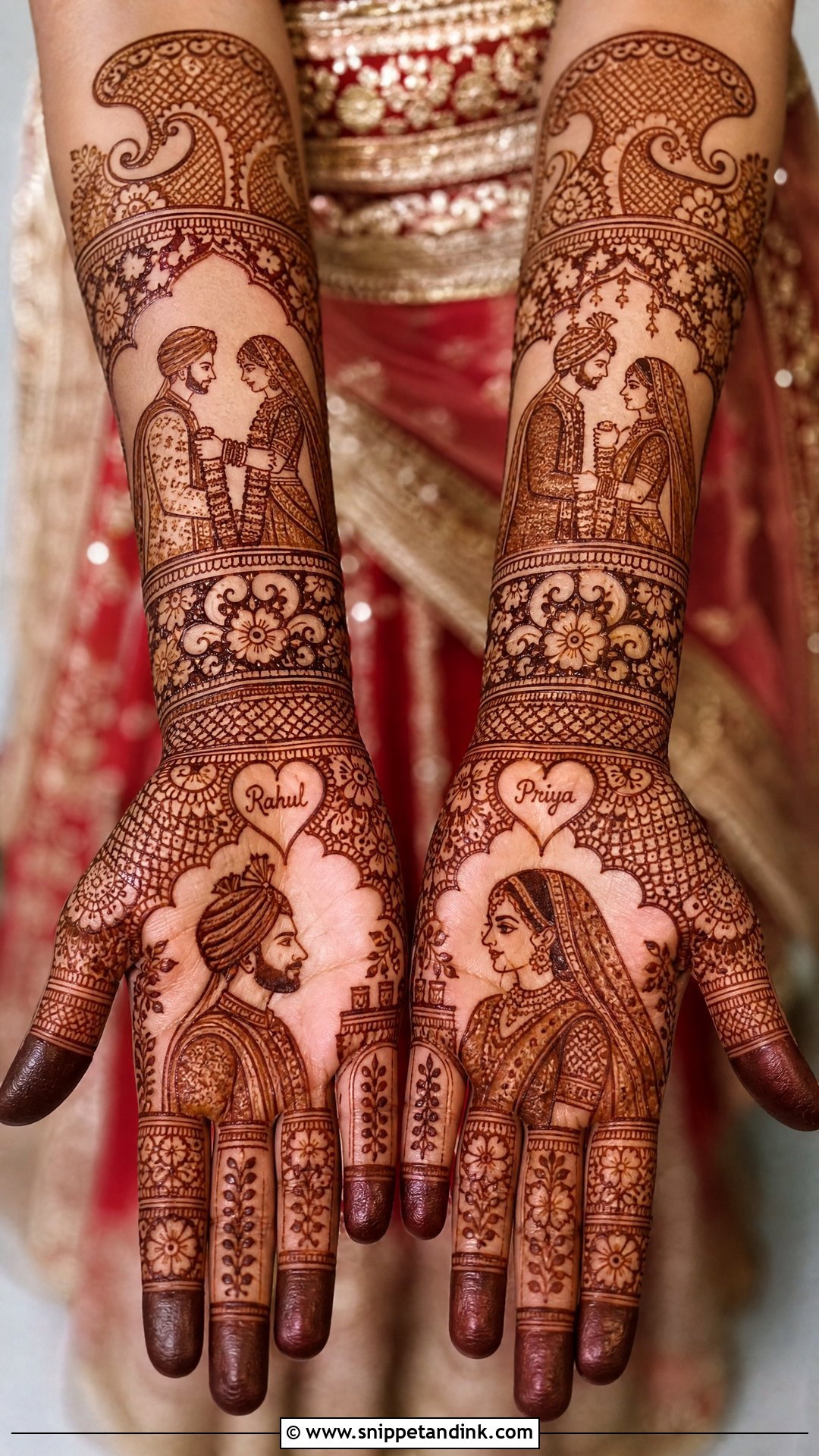 Portrait Bridal Mehndi For Traditional Bridal Dress - Snippet and Ink - 20 Bridal Mehndi Designs Dress