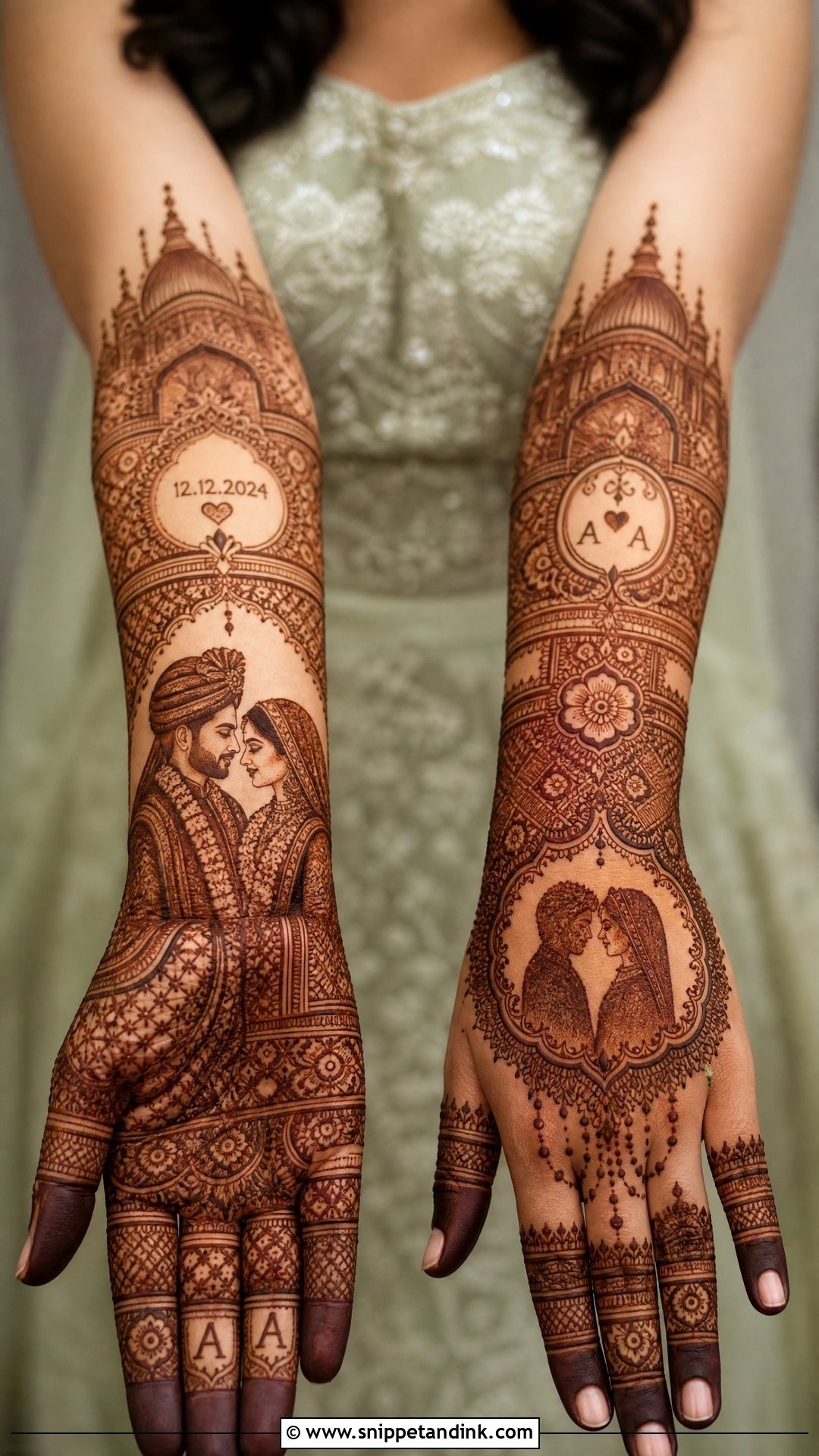 Portrait Bridal Mehndi Front And Back - Snippet and Ink - 20 Bridal Mehndi Designs Front and Back