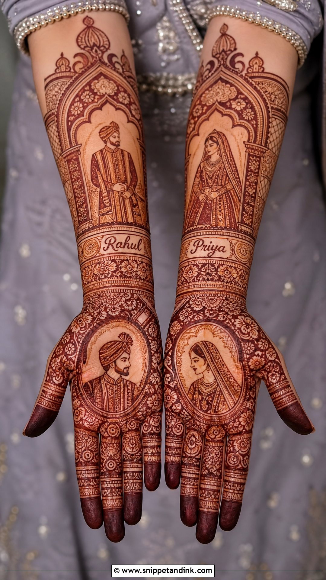 Portrait Bridal Name Mehndi Design - Snippet and Ink - 20 Bridal Name Mehndi Designs