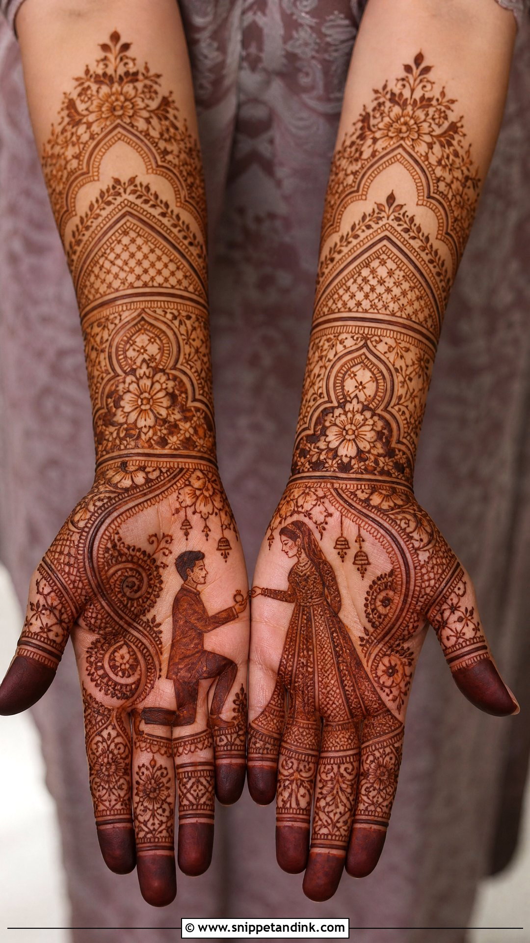 Portrait Engagement Mehndi Design - Snippet and Ink - 30 Mehndi Designs for Engagement Brides