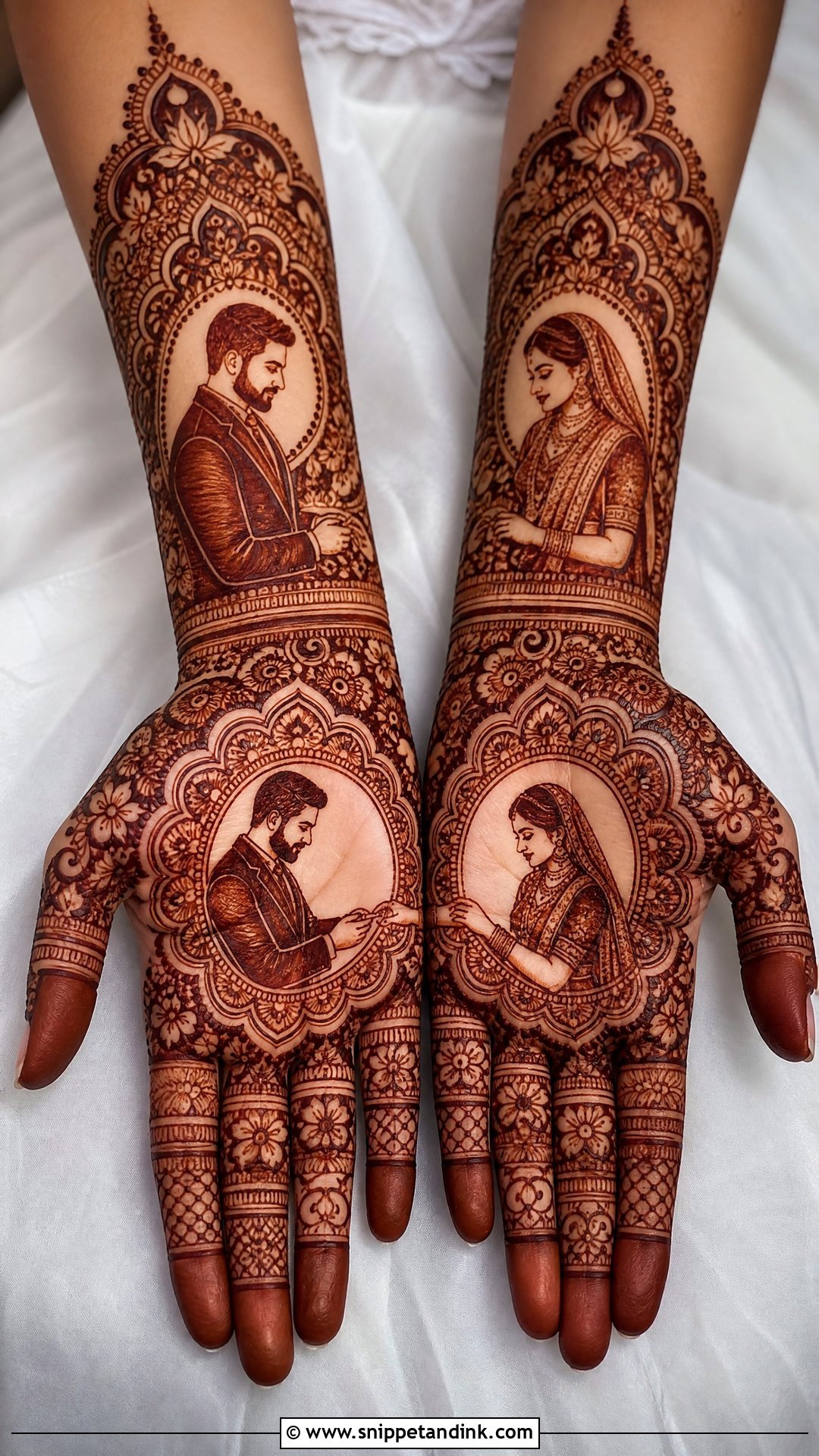 Portrait Engagement Mehndi Design - Snippet and Ink - 20 Unique Engagement Mehndi Designs for Bride