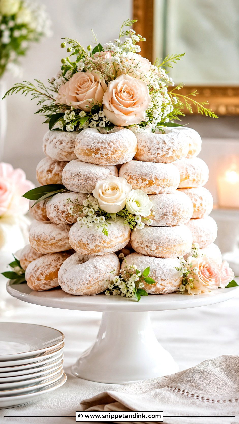 Powdered Sugar Donut Cake - Snippet and Ink - 20 Wedding Donut Cake Ideas