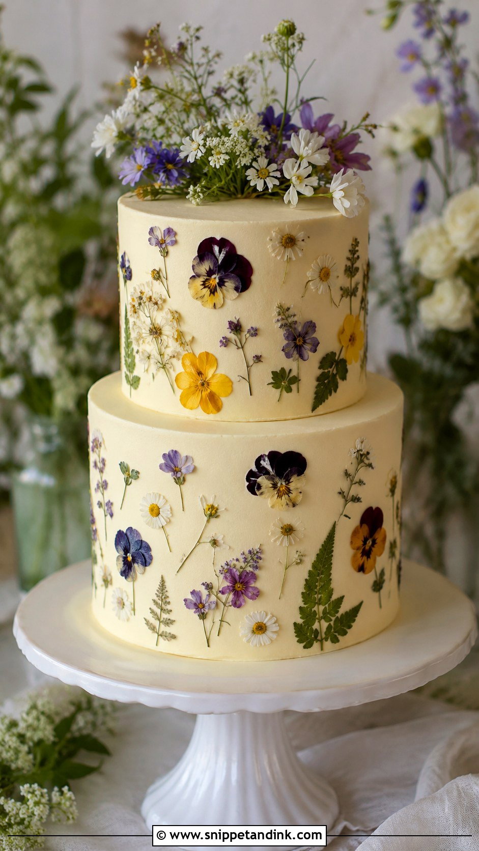 Pressed Flower 2 Layer Wedding Cake - Snippet and Ink - 20 2 Layer Wedding Cake Ideas
