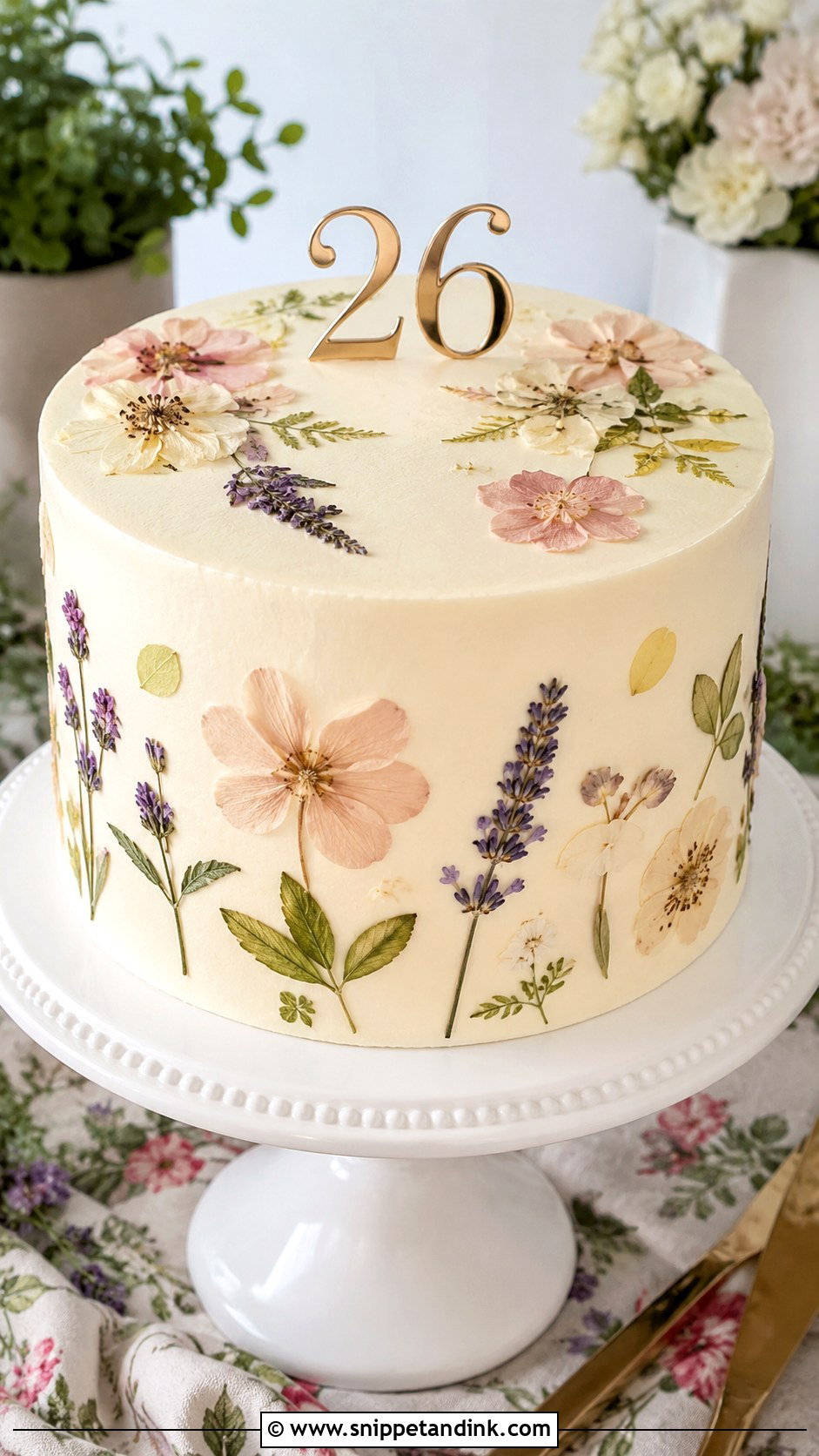 Pressed Flower Anniversary Cake - Snippet and Ink - 20 26th Anniversary Cake Ideas