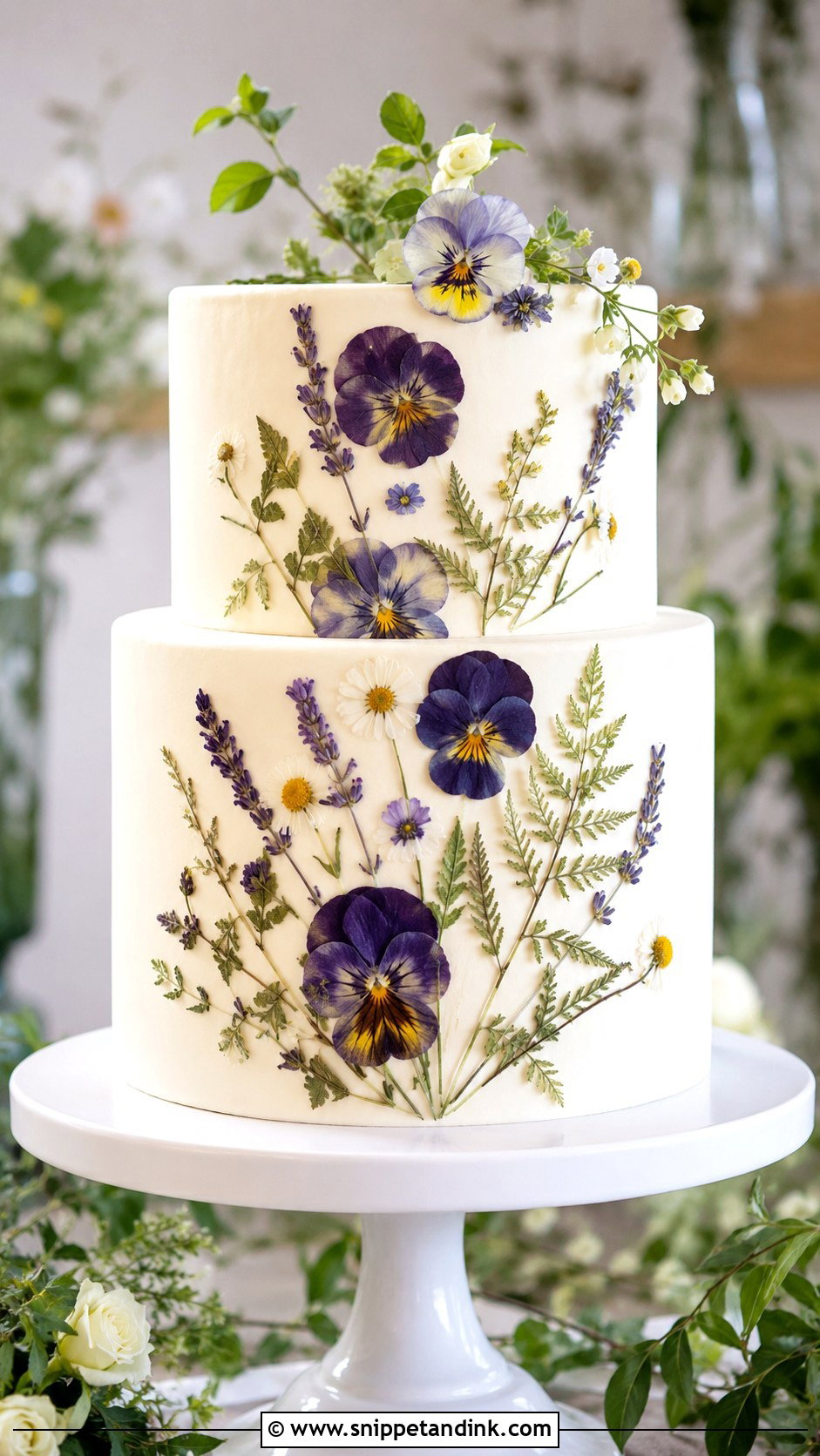 Pressed Flower Bouquet Wedding Cake - Snippet and Ink - 20 Bouquet Cake Design Ideas for Wedding