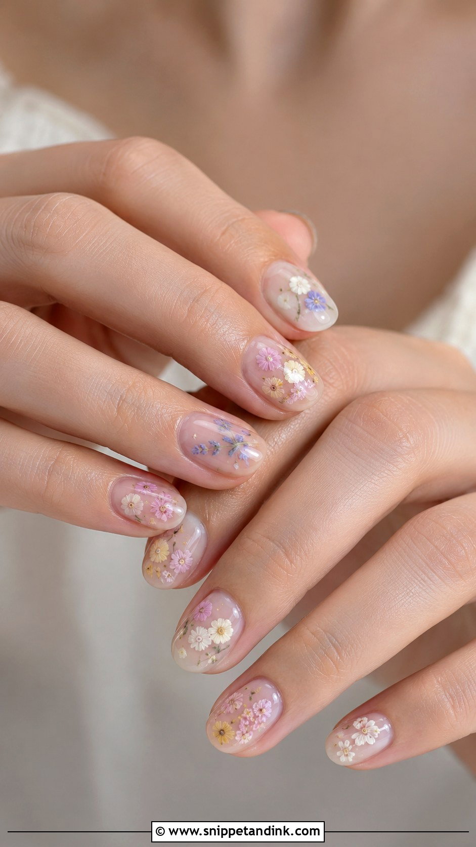 Pressed Flower Bridal Nails - Snippet and Ink - 20 Bridal Nails with Flowers