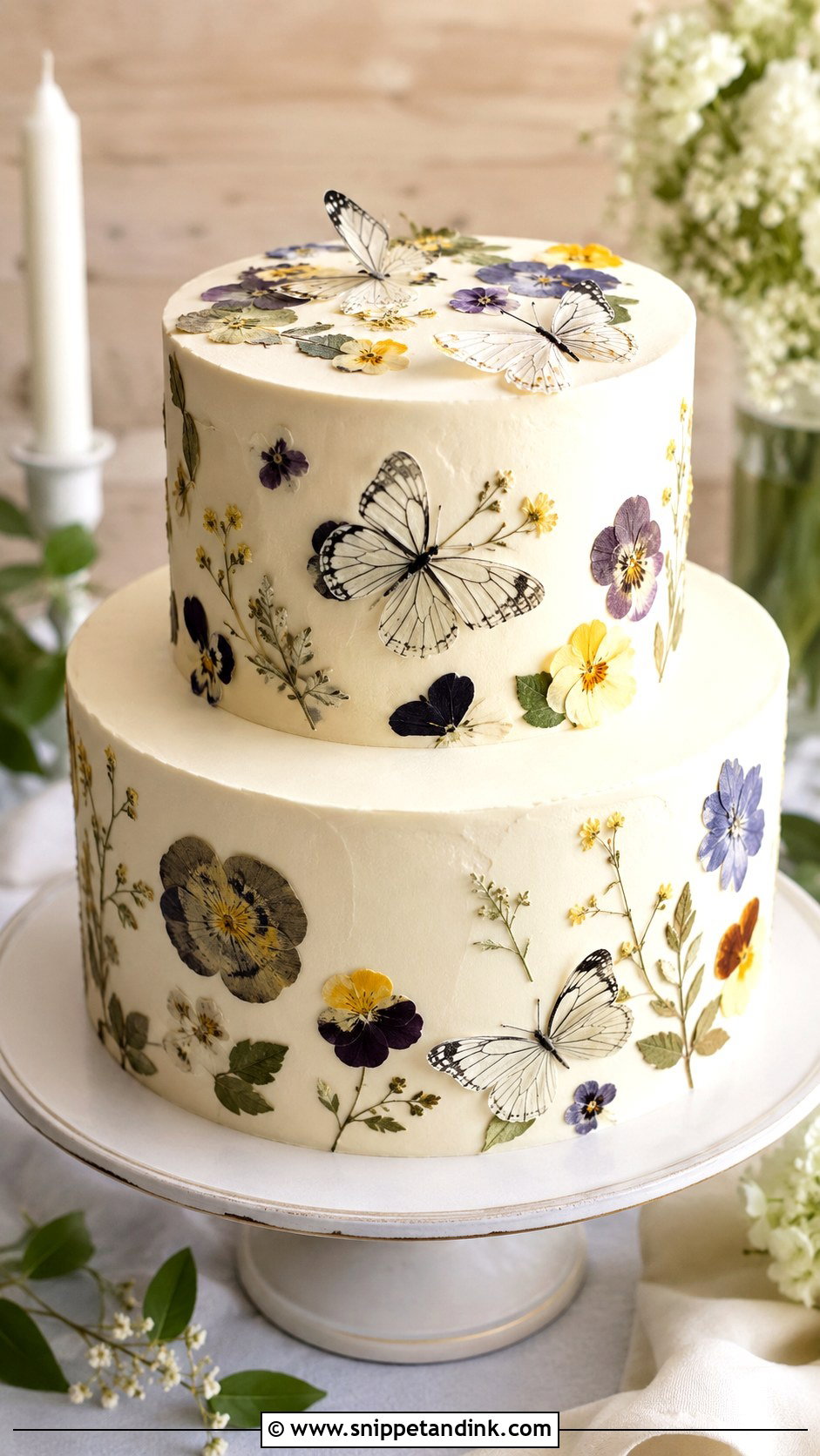 Pressed Flower Butterfly Wedding Cake - Snippet and Ink - 20 Flower Butterfly Cake Ideas for Wedding