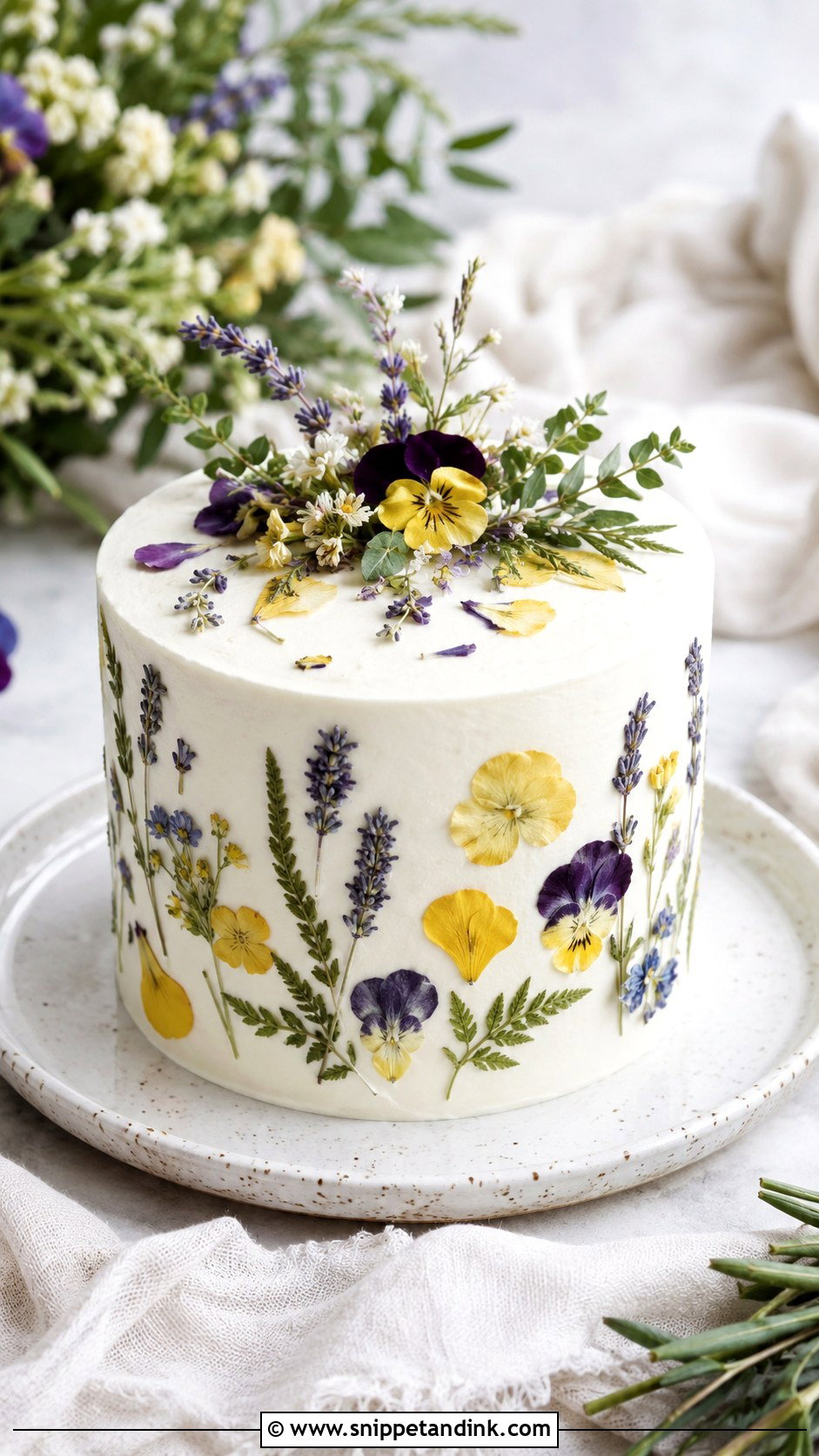 Pressed Flower Elopement Wedding Cake - Snippet and Ink - 20 Elopement Wedding Cake Ideas