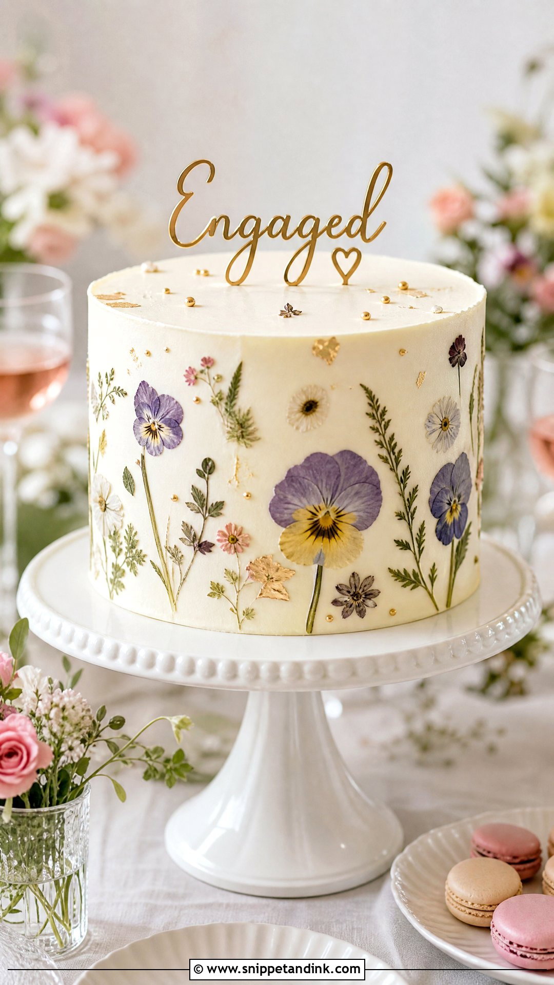 Pressed Flower Engagement Cake - Snippet and Ink - 30 Engagement Cake Designs
