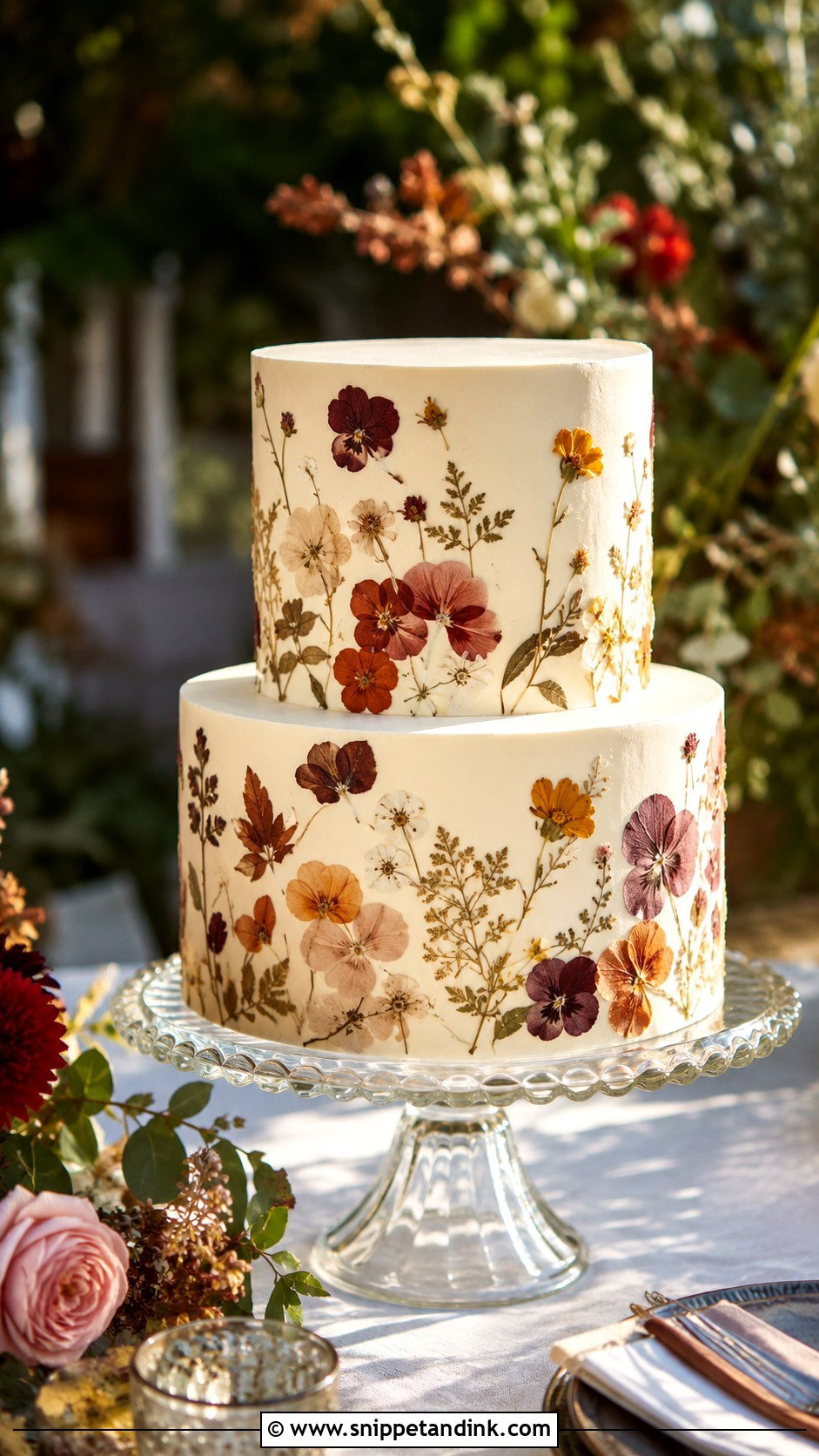 Pressed Flower Fall Wedding Cake - Snippet and Ink - 20 Fall Wedding Cake Ideas