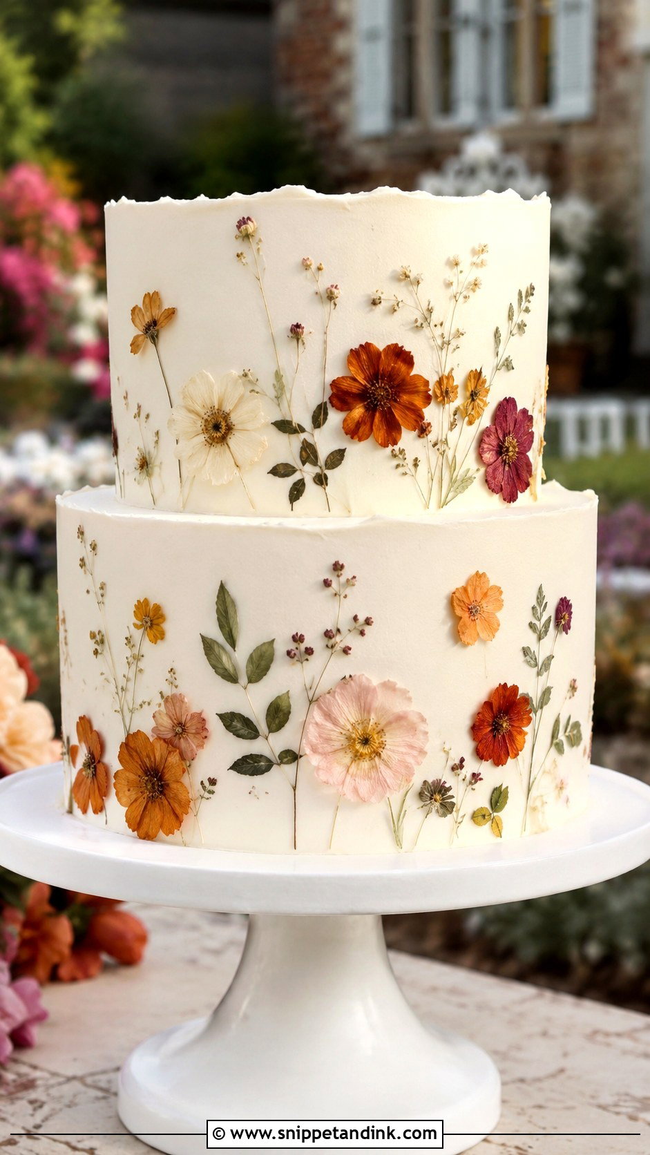 Pressed Flower Fall Wedding Cake - Snippet and Ink - 20 Autumn Theme Cake Ideas for Wedding