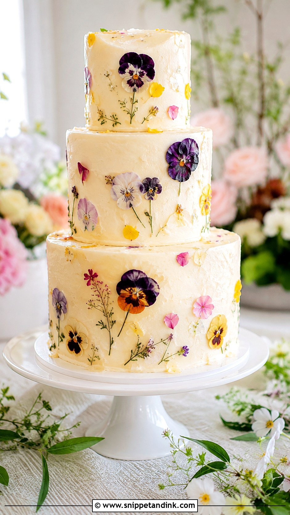 Pressed Flower Honey Wedding Cake - Snippet and Ink - 20 Honey Cake Design Ideas for Wedding