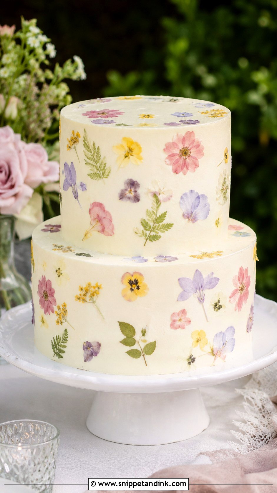 Pressed Flower Petal Wedding Cake - Snippet and Ink - 20 Flower Petal Wedding Cake Ideas