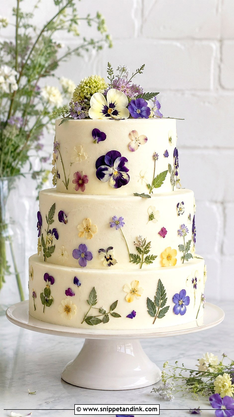 Pressed Flower Tiered Wedding Cake - Snippet and Ink - 30 Tiered Wedding Cake Ideas