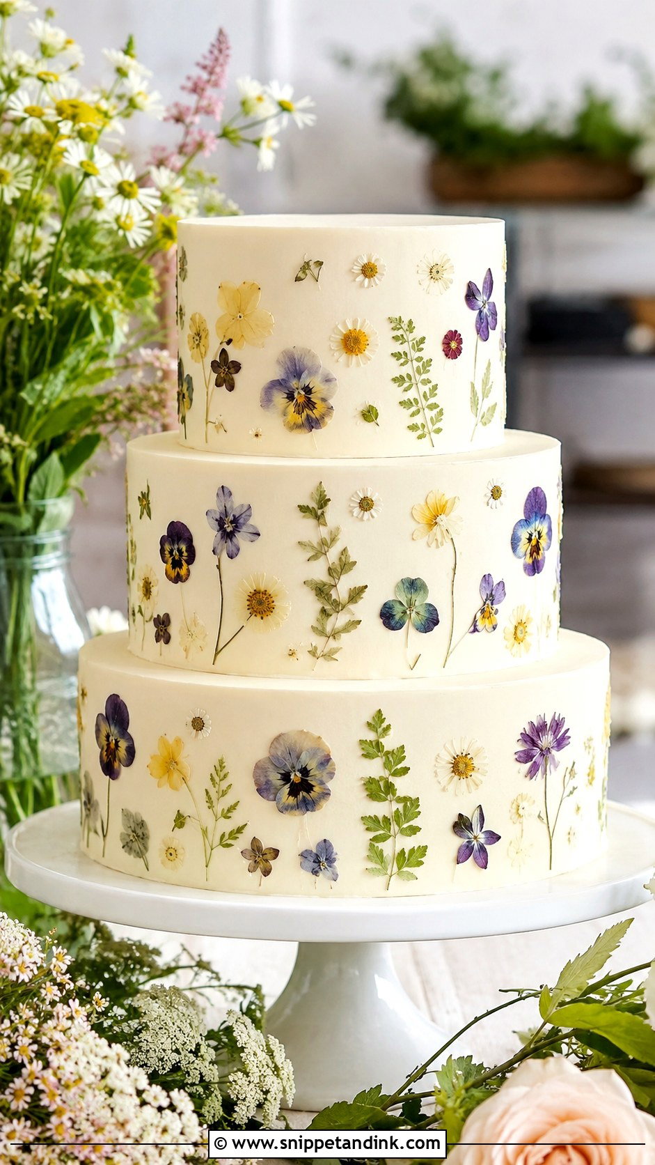 Pressed Flower Wedding Cake - Snippet and Ink - 20 Beautiful Wedding Cakes