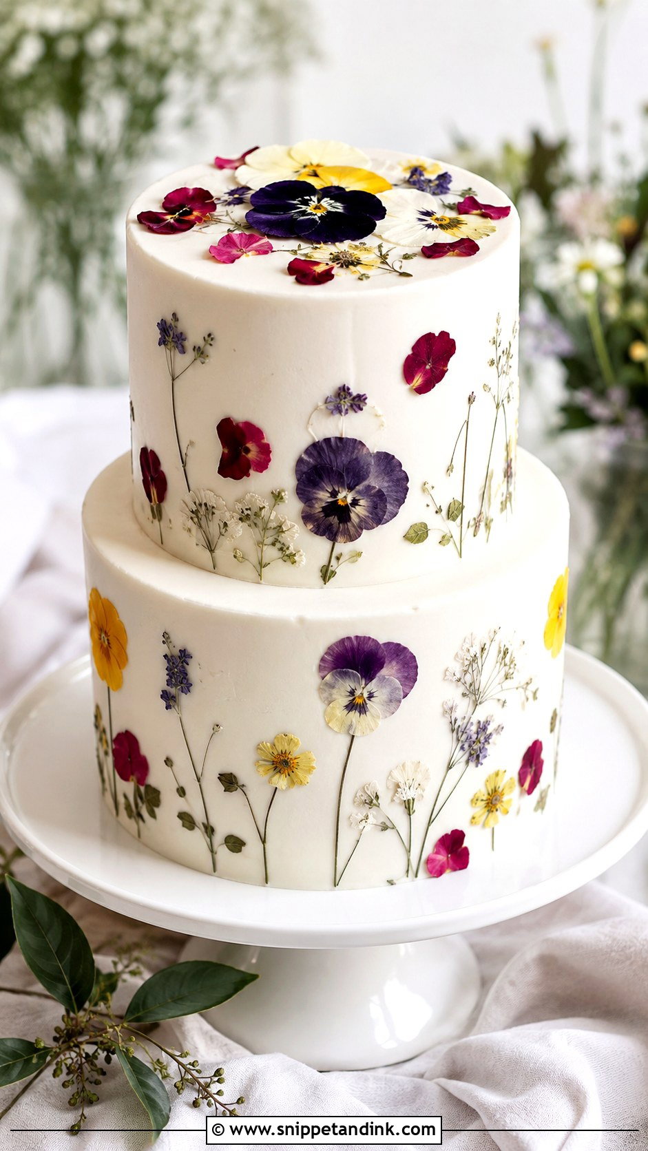 Pressed Flower Wedding Cake - Snippet and Ink - 20 Edible Flowers on Cake Ideas for Wedding