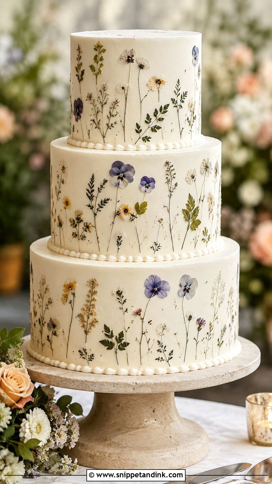Pressed Flower Wedding Cake - Snippet and Ink - 20 Elegant Wedding Cake Designs