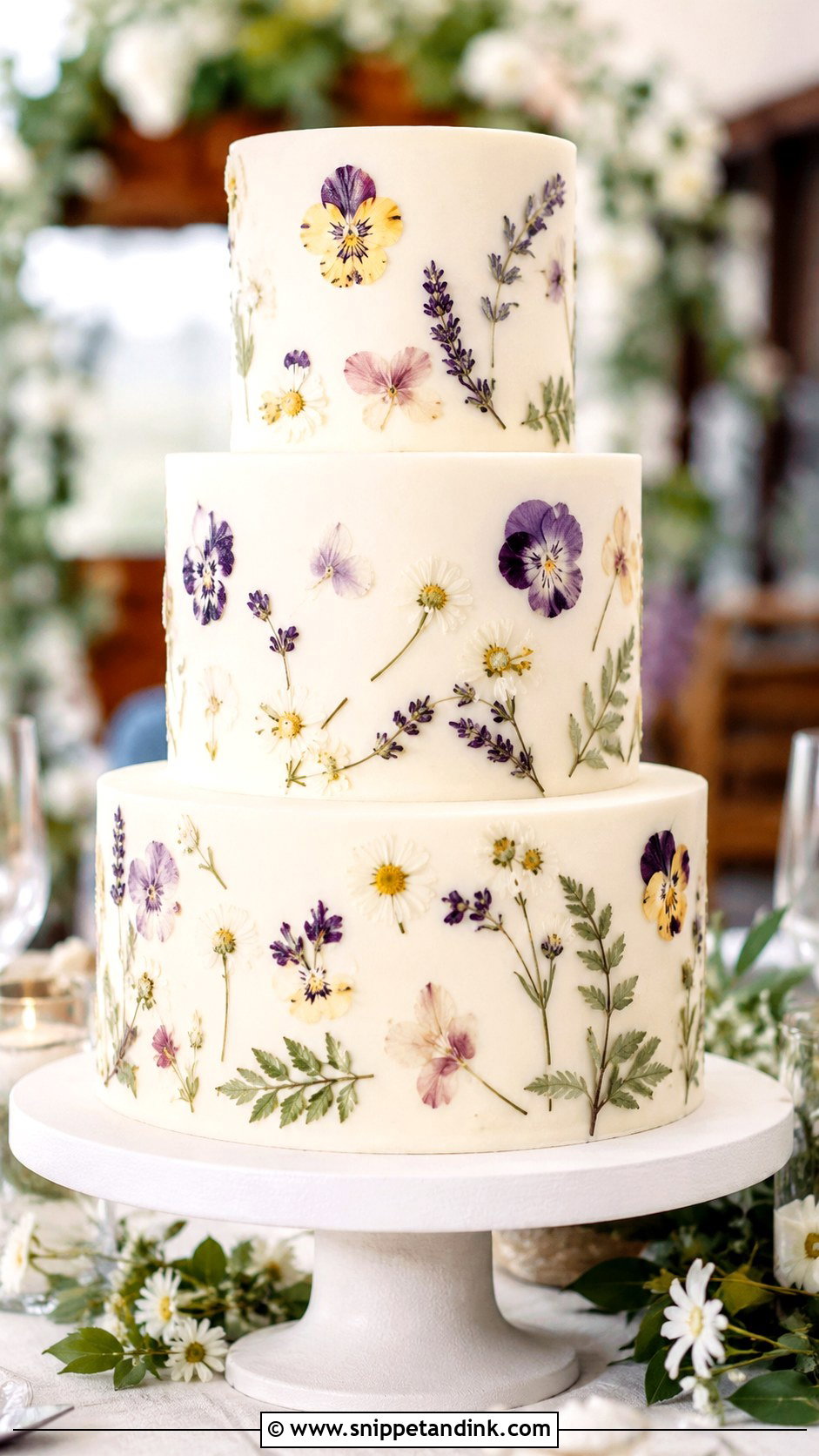 Pressed Flower Wedding Cake - Snippet and Ink - 20 Feminine Cake Ideas for Wedding