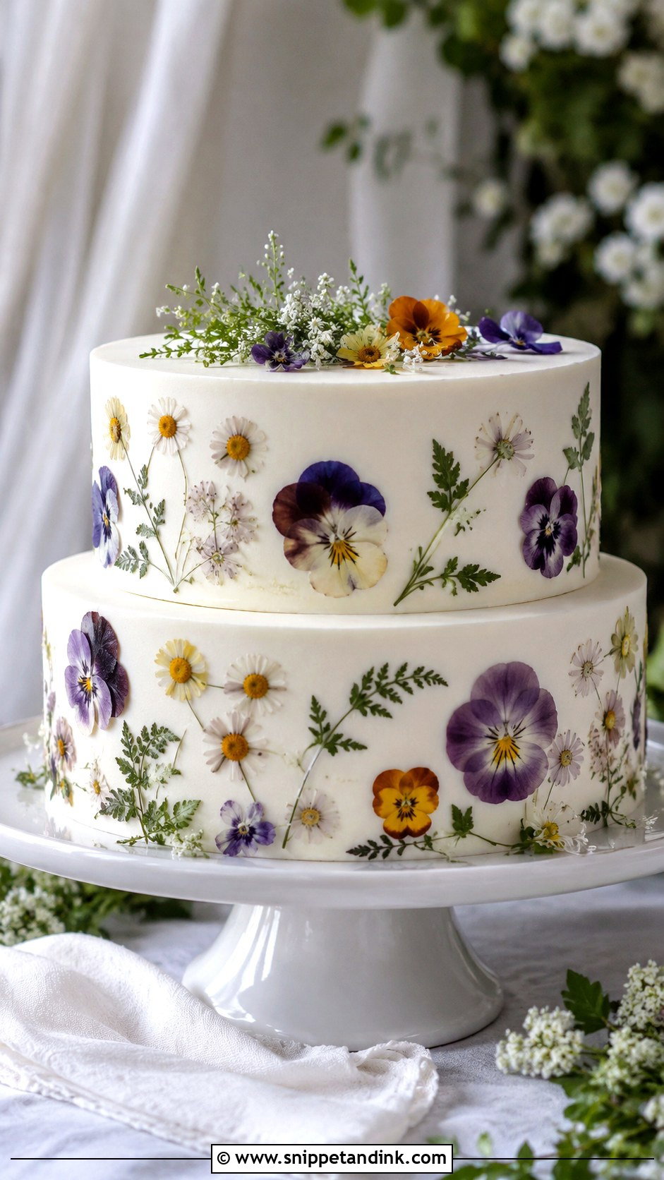 Pressed Flower Wedding Cake - Snippet and Ink - 20 Bohemian Cake Ideas for Wedding