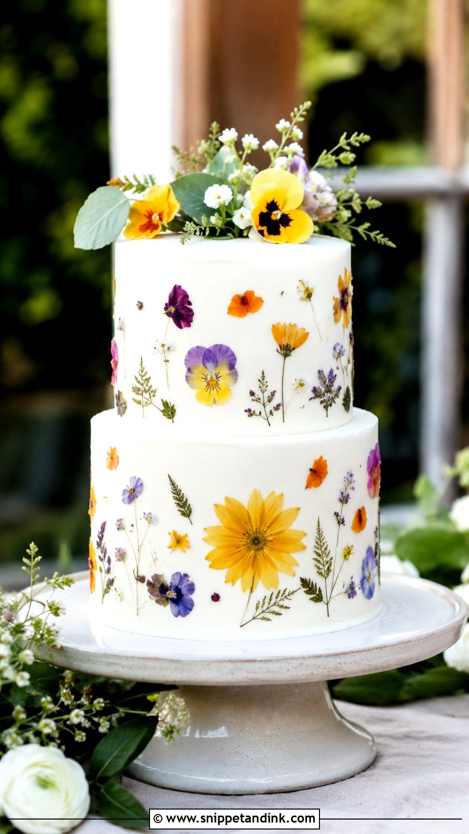 Pressed Flower Wedding Cake - Snippet and Ink - 20 Garden Wedding Cake Ideas