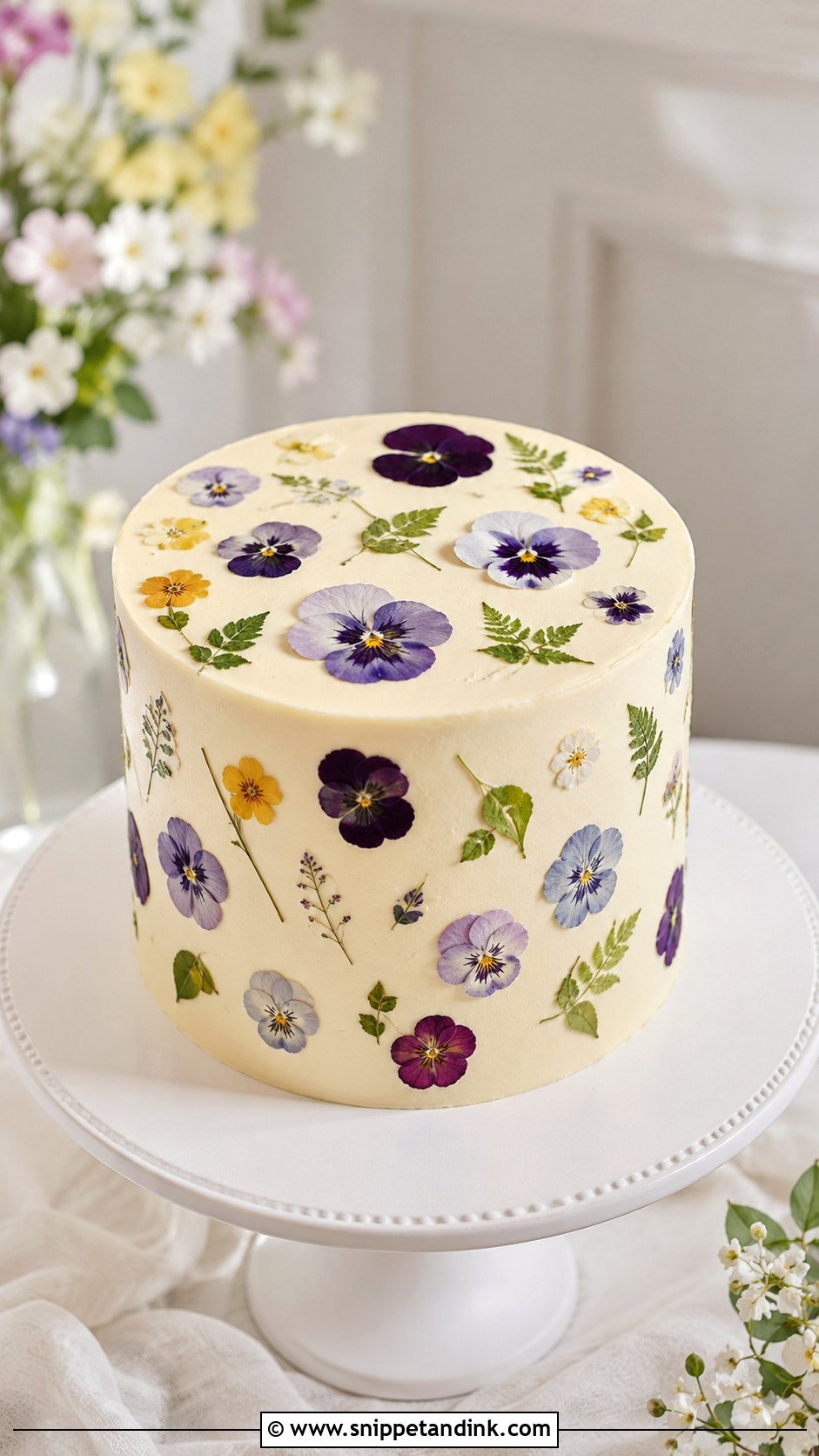 Pressed Flower Wedding Cake - Snippet and Ink - 20 Homemade Wedding Cake Ideas