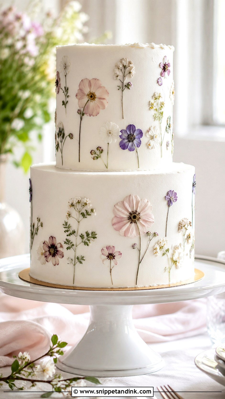 Pressed Flower Wedding Cake - Snippet and Ink - 20 Minimalist Wedding Cake Designs