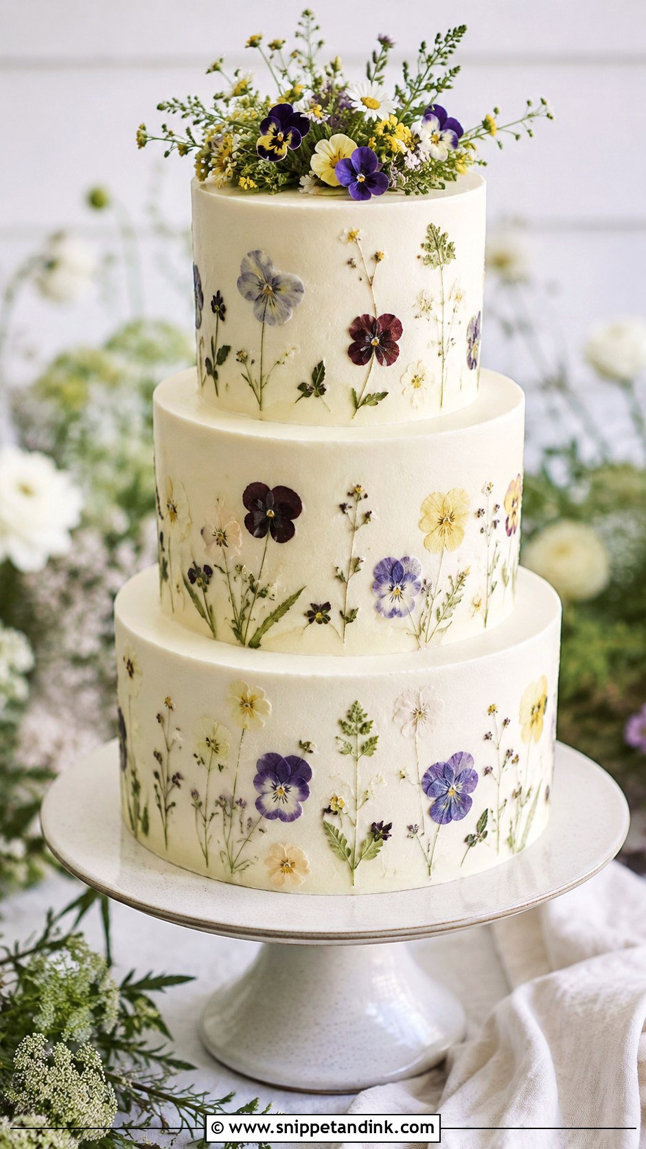 Pressed Flower Wedding Cake - Snippet and Ink - 20 Modern Floral Wedding Cake Ideas