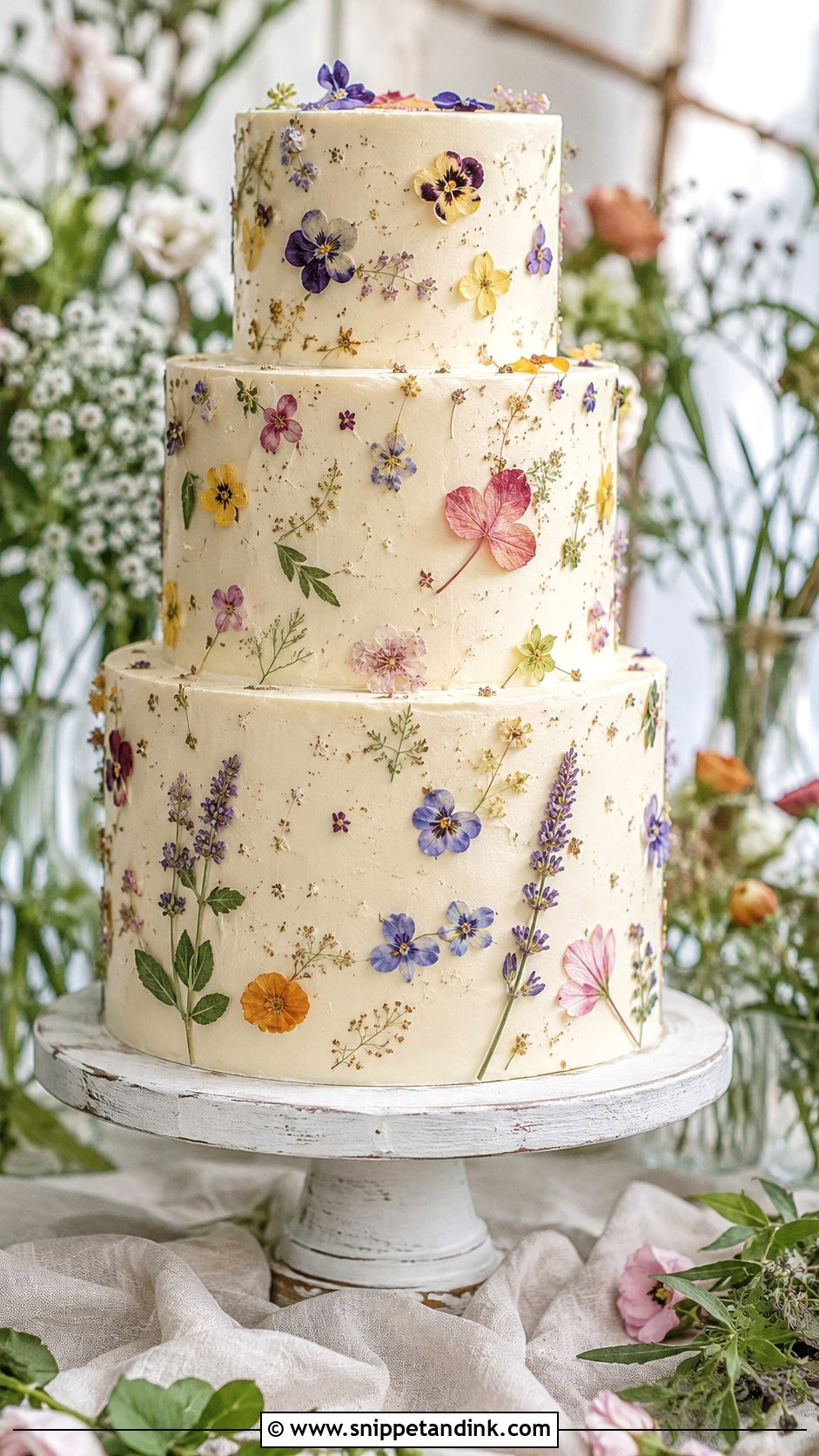 Pressed Flower Wedding Cake - Snippet and Ink - 20 Multi Color Cake Ideas for Wedding