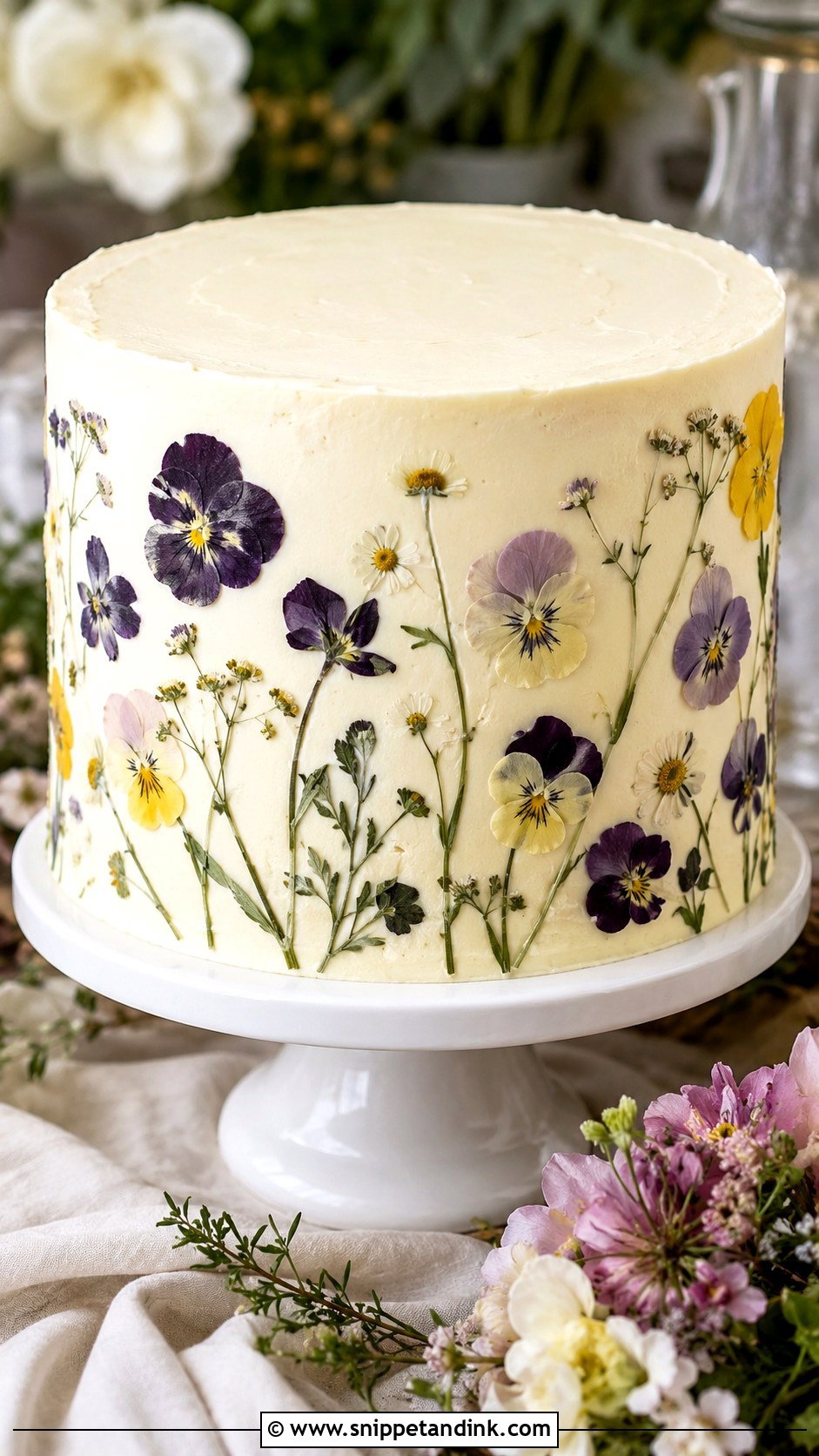 Pressed Flower Wedding Cake - Snippet and Ink - 20 Non Tiered Wedding Cake Ideas