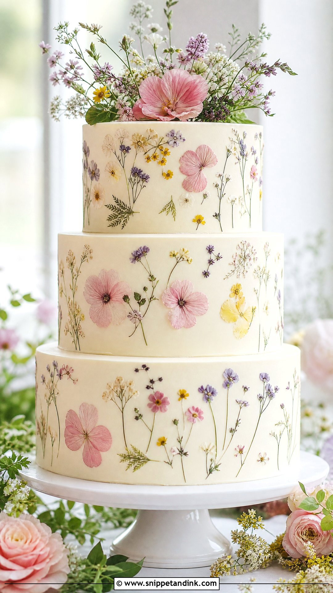 Pressed Flower Wedding Cake - Snippet and Ink - 20 Pattern Cake Ideas for Wedding