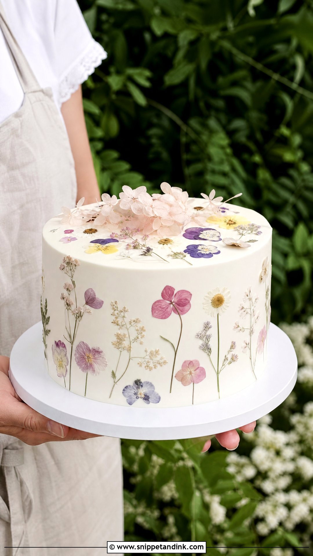 Pressed Flower Wedding Cake - Snippet and Ink - 20 Person Holding Cake Ideas for Wedding