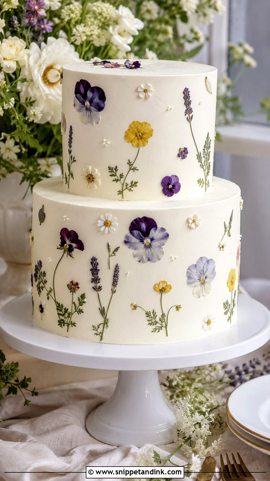 Pressed Flower Wedding Cake - Snippet and Ink - 20 Pretty Cakes for Wedding