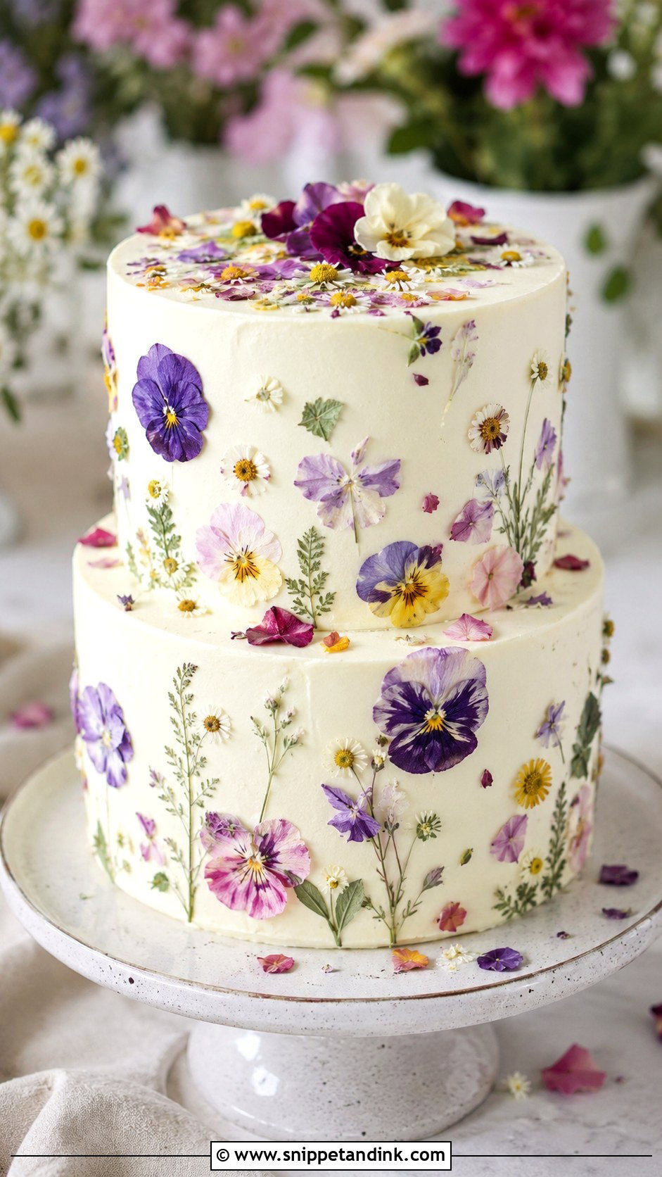 Pressed Flower Wedding Cake - Snippet and Ink - 20 Romantic Garden Wedding Cake Ideas