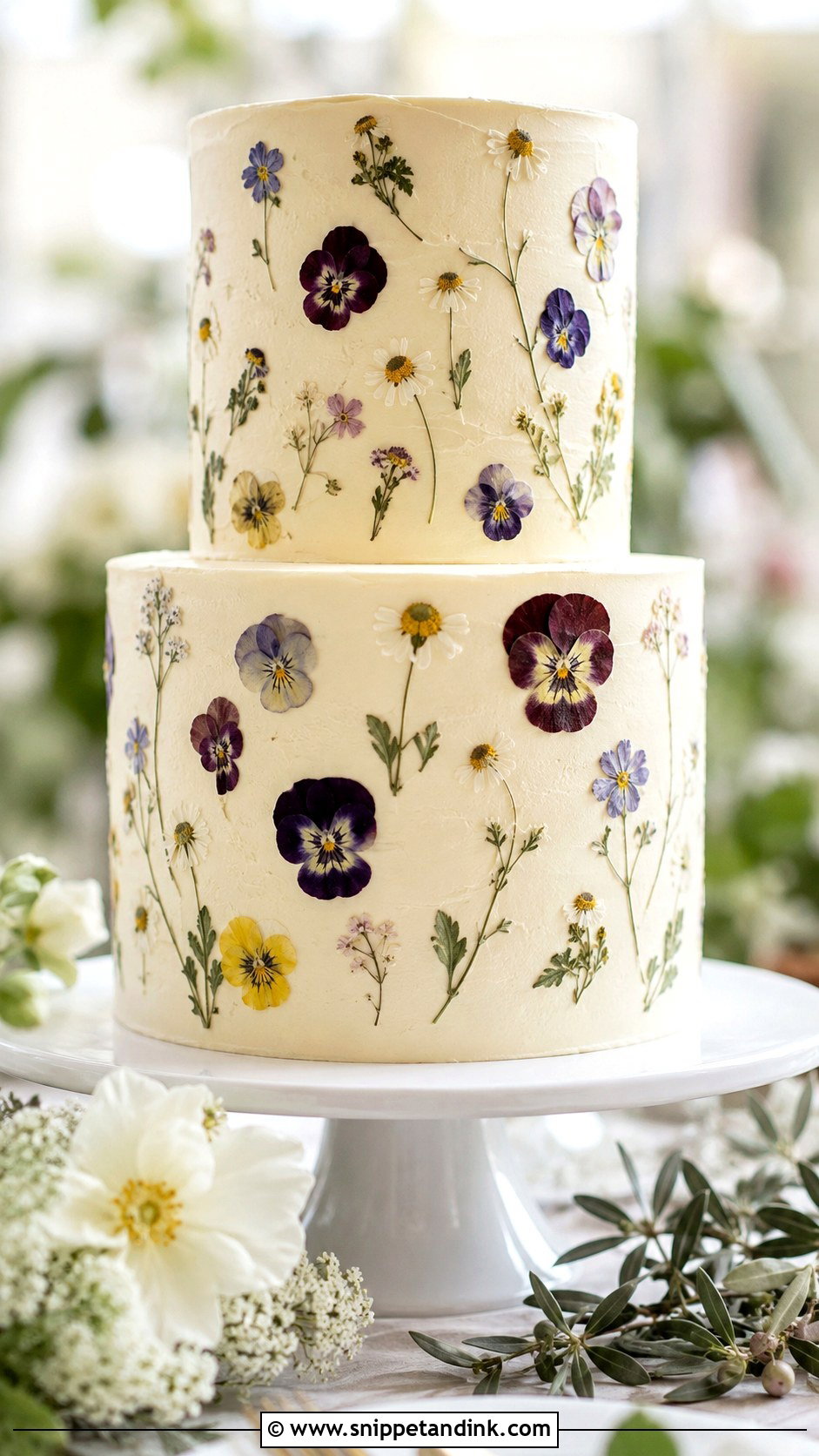 Pressed Flower Wedding Cake - Snippet and Ink - 20 Simple Floral Wedding Cake Ideas