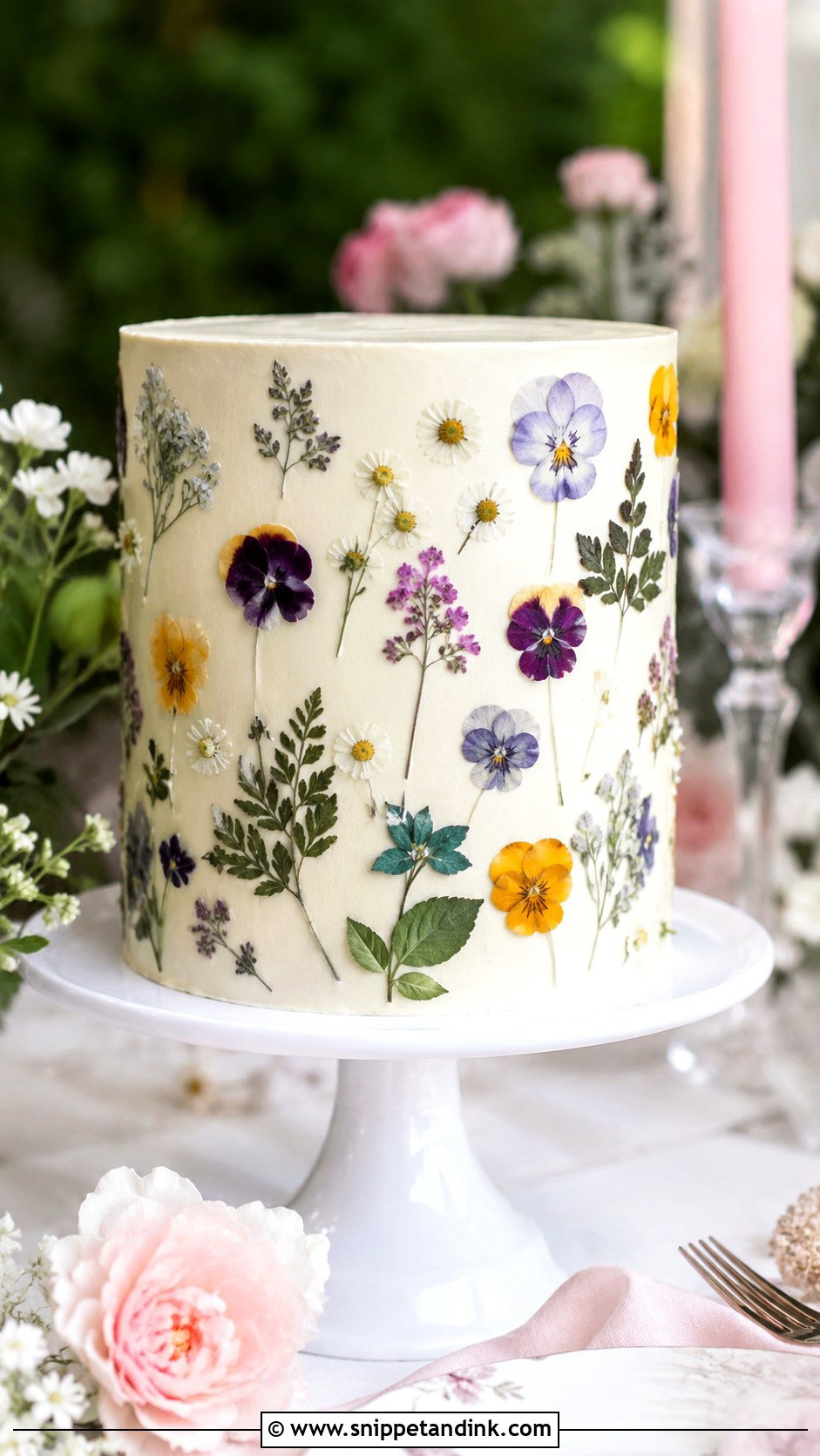 Pressed Flower Wedding Cake - Snippet and Ink - 20 Simple Flower Cake Ideas for Wedding