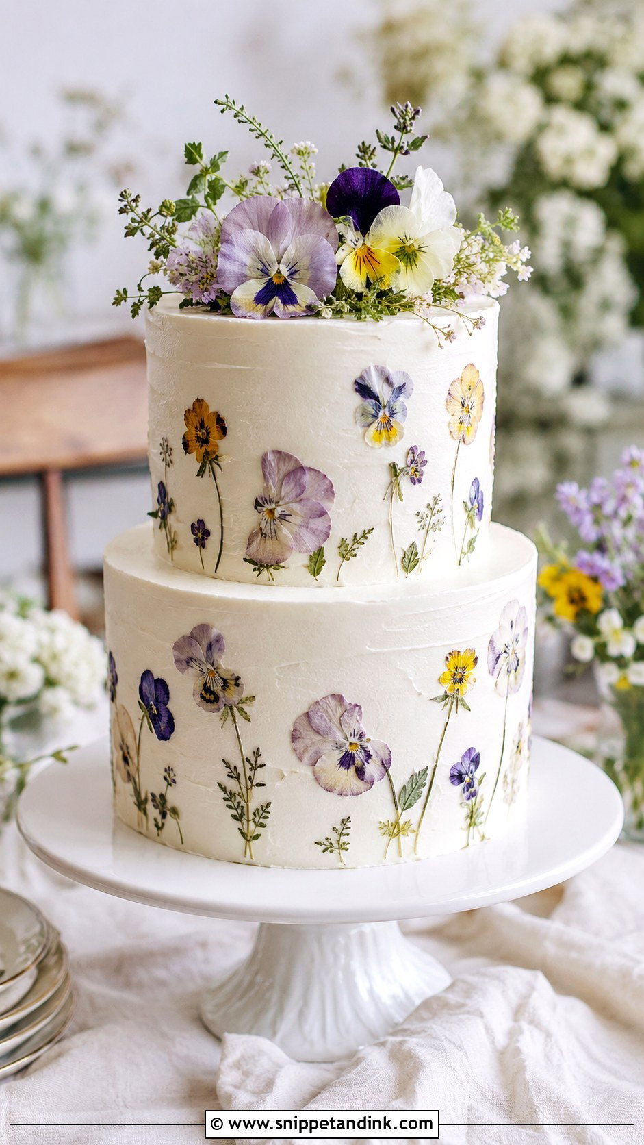 Pressed Flower Wedding Cake - Snippet and Ink - 20 Spring Flower Cake Ideas for Wedding