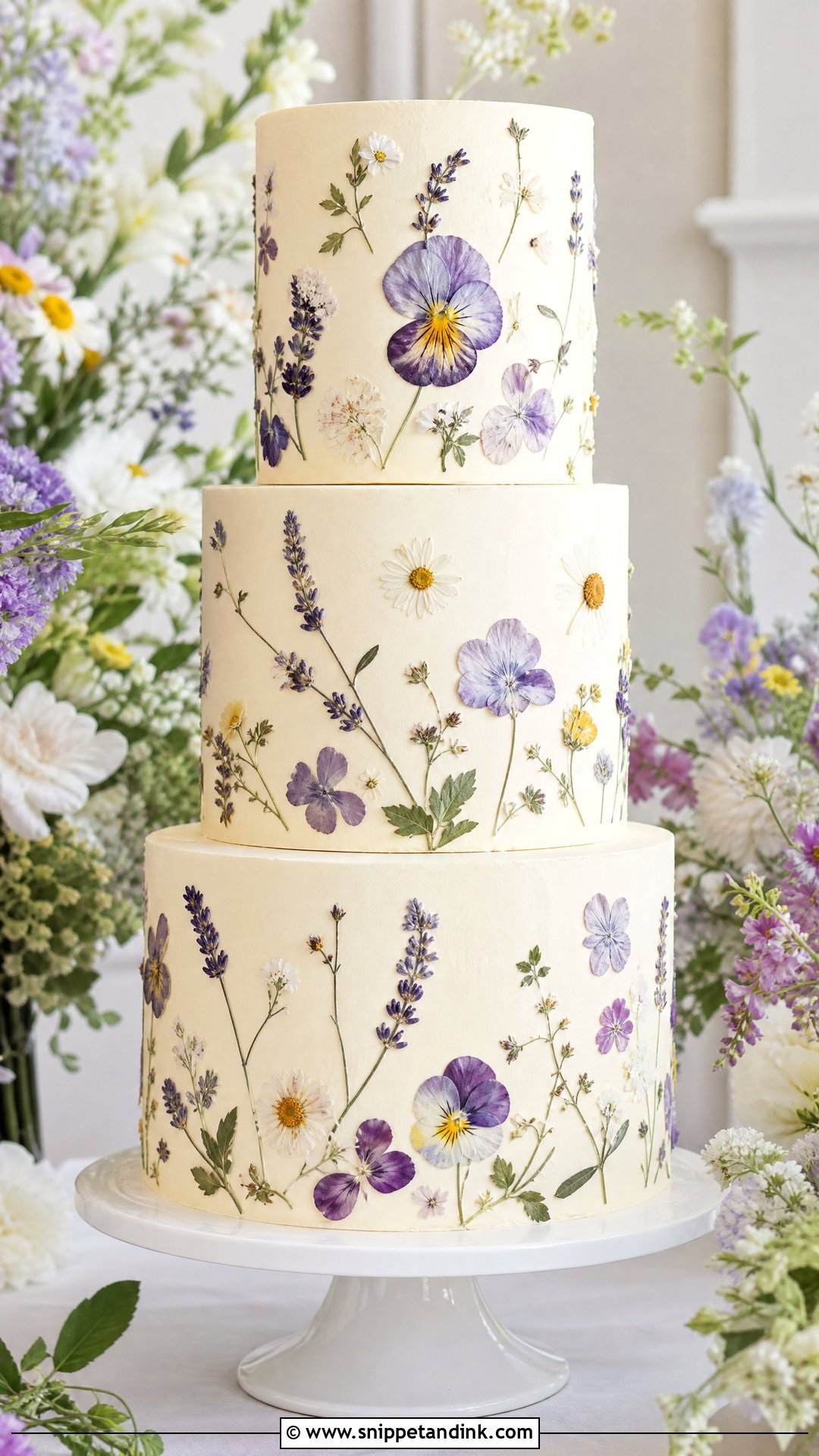 Pressed Flower Wedding Cake - Snippet and Ink - 20 Trendy Wedding Cake Ideas