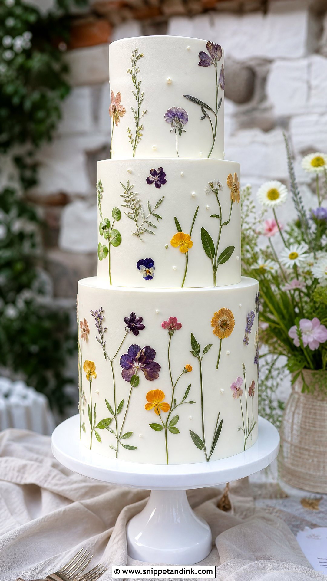 Pressed Flower Wedding Cake - Snippet and Ink - 20 Wedding Cake Aesthetic