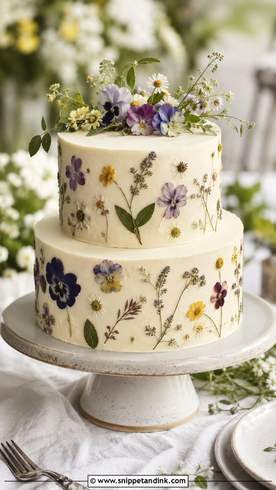 Pressed Flower Wedding Cake - Snippet and Ink - 20 Wedding Cake Decoration Ideas
