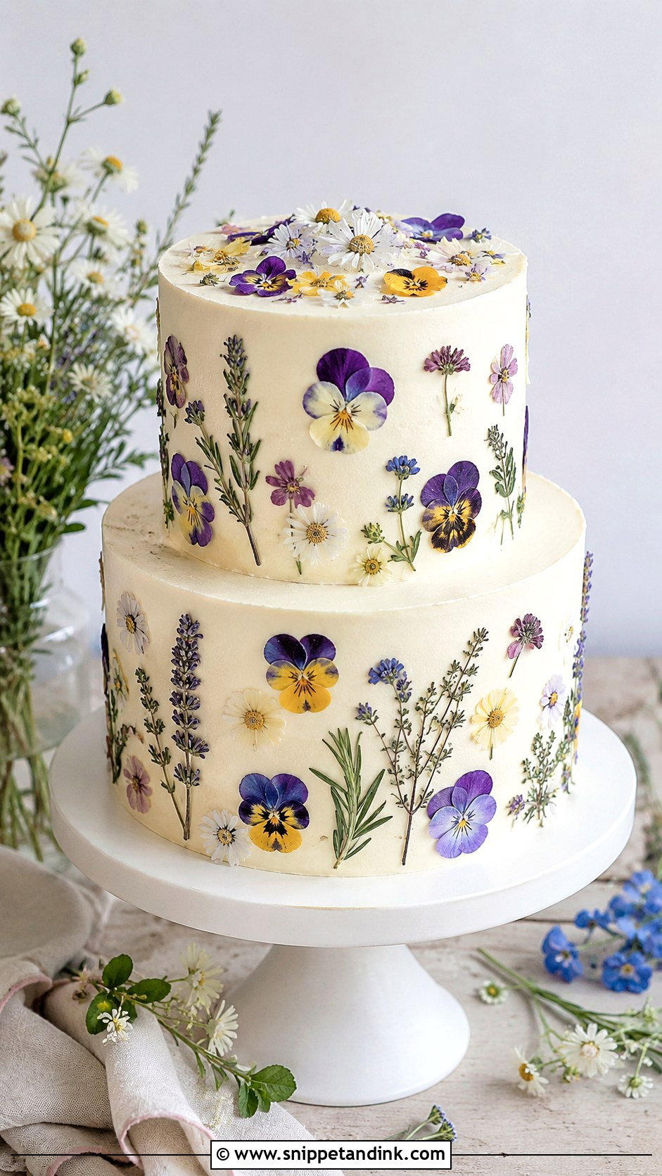 Pressed Flower Wedding Cake - Snippet and Ink - 20 Wedding Cake Decorating Techniques