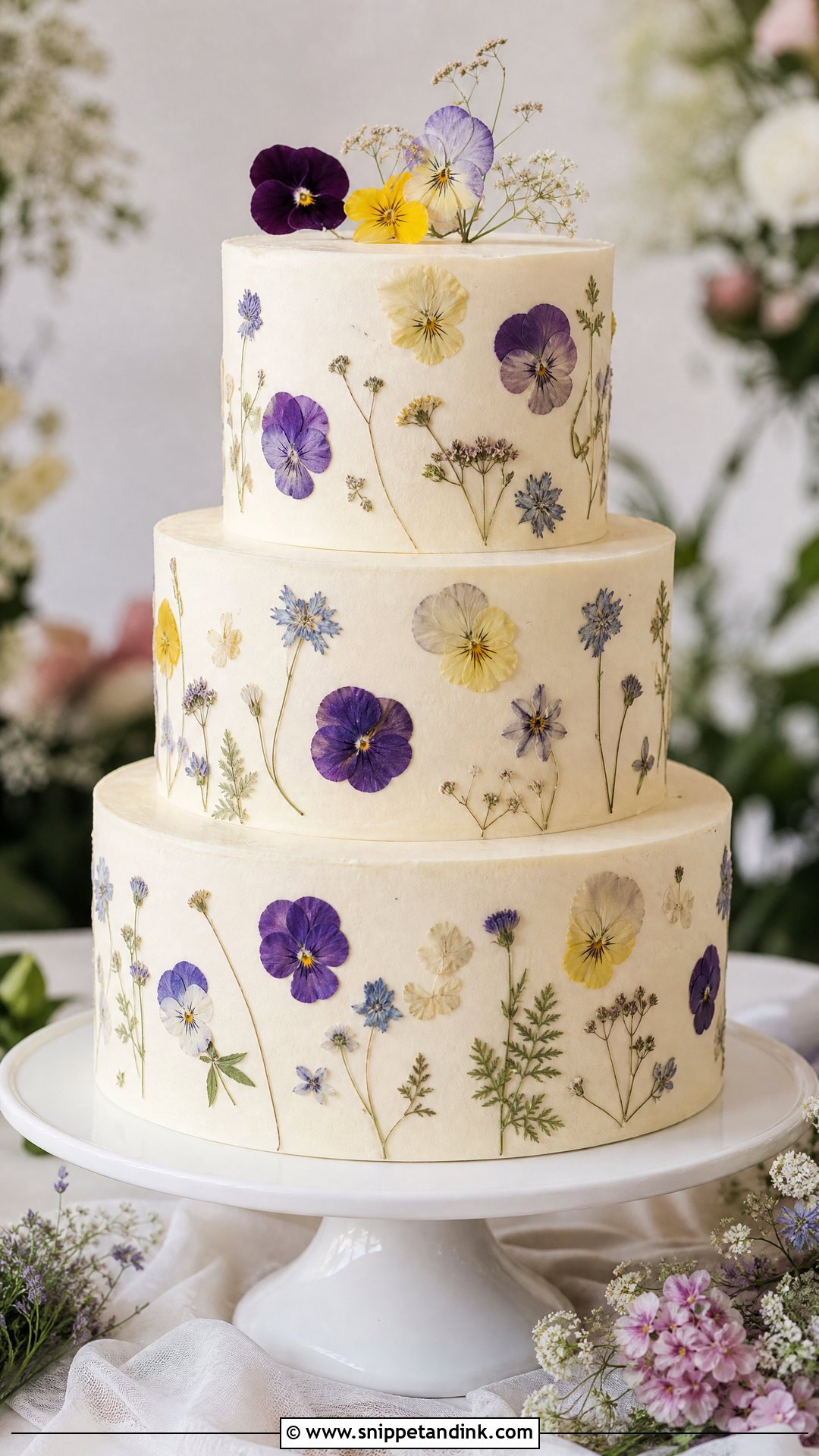 Pressed Flower Wedding Cake - Snippet and Ink - 20 Wedding Cake Flowers Ideas
