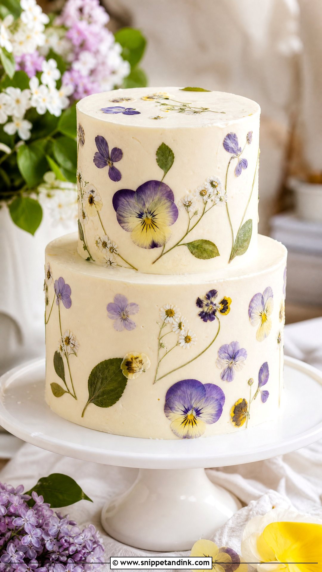 Pressed Flower Wedding Cake - Snippet and Ink - 20 Wedding Cake Inspiration