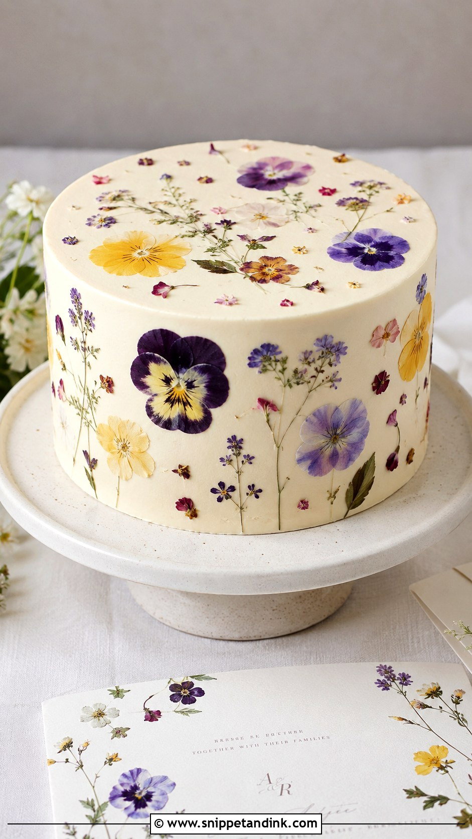Pressed Flower Wedding Cake - Snippet and Ink - 20 Cute Cake Ideas for Wedding