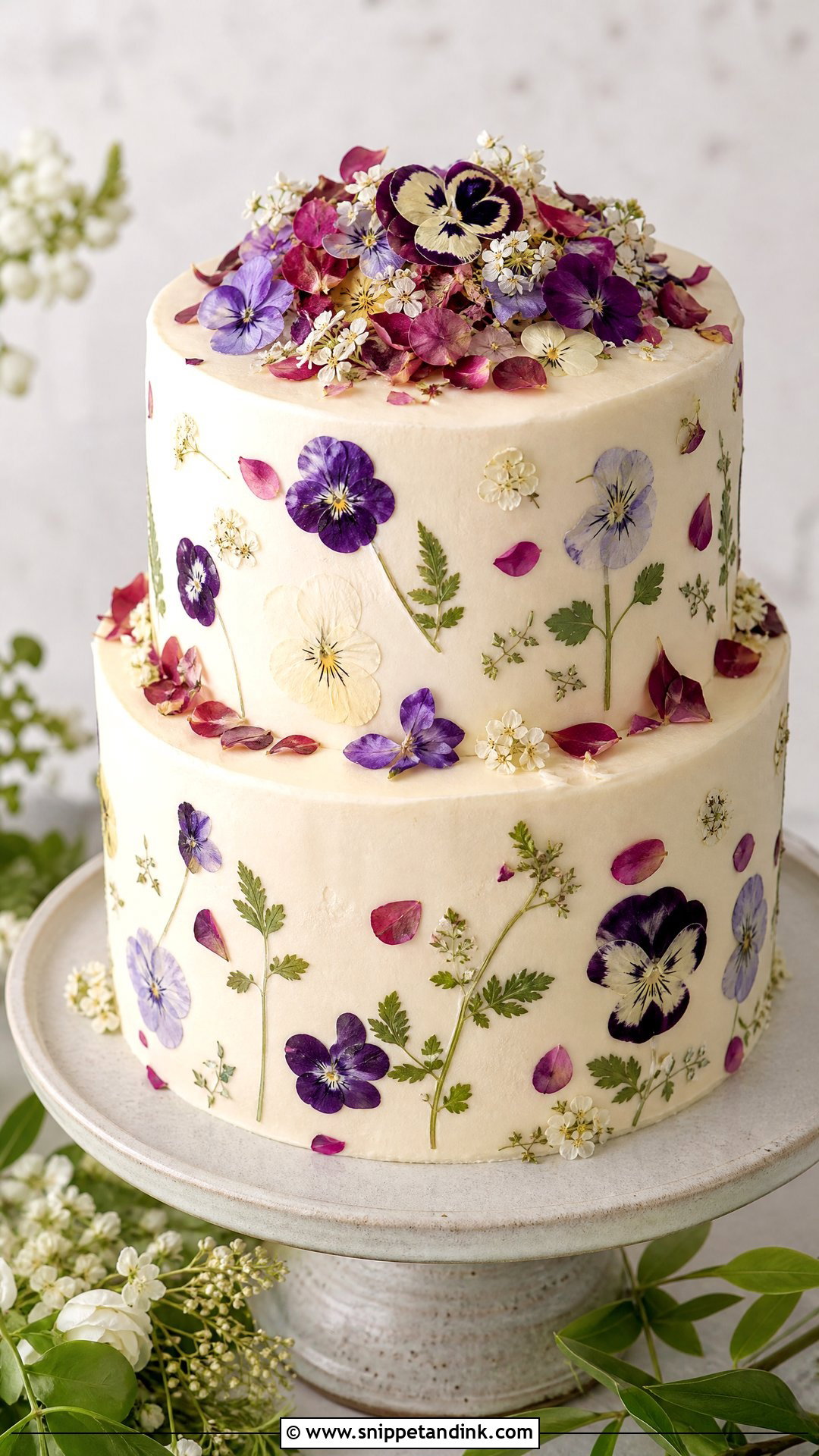 Pressed Flower Wedding Cake - Snippet and Ink - 20 Wedding Cake with Flowers